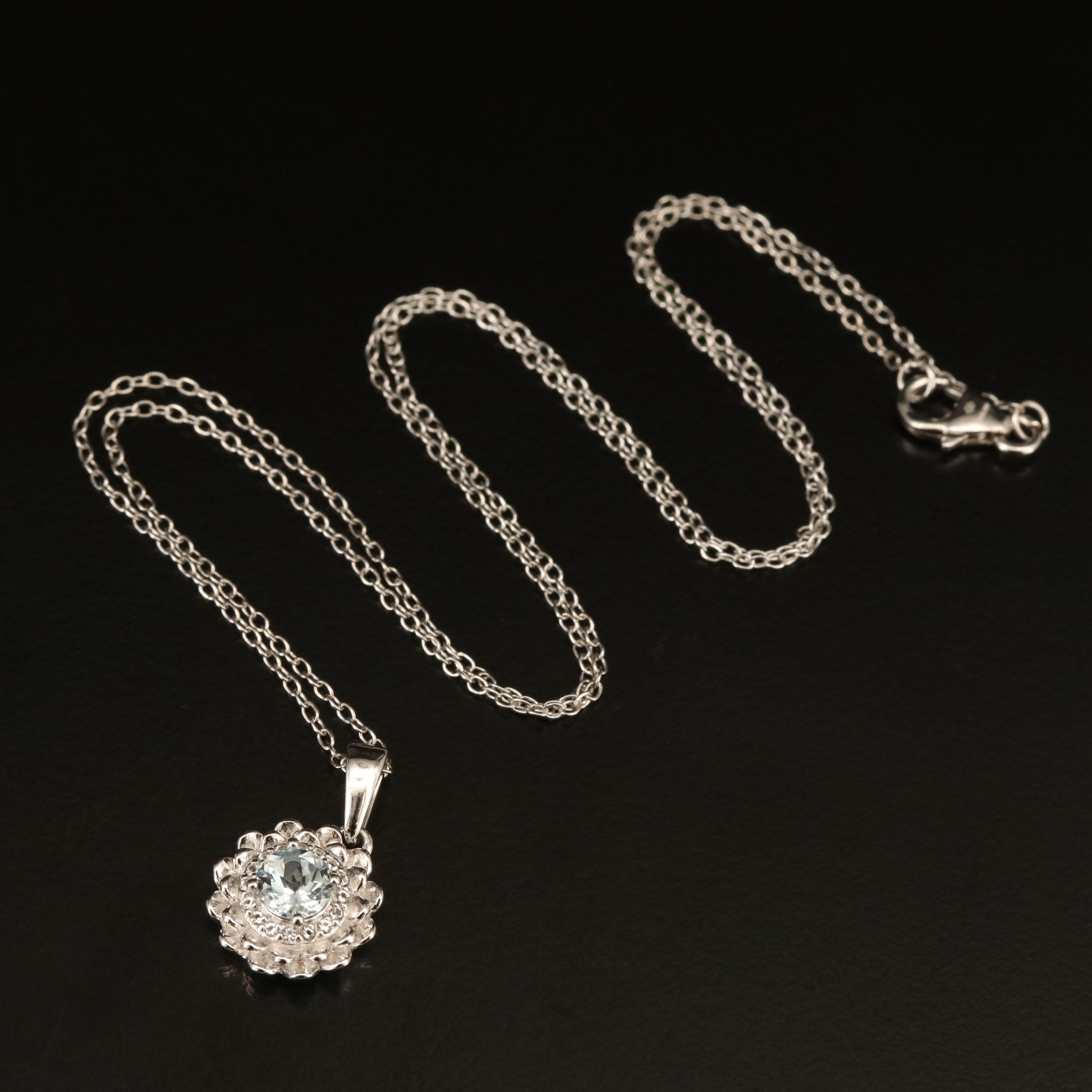 Sterling Aquamarine and Topaz Pendant Necklace