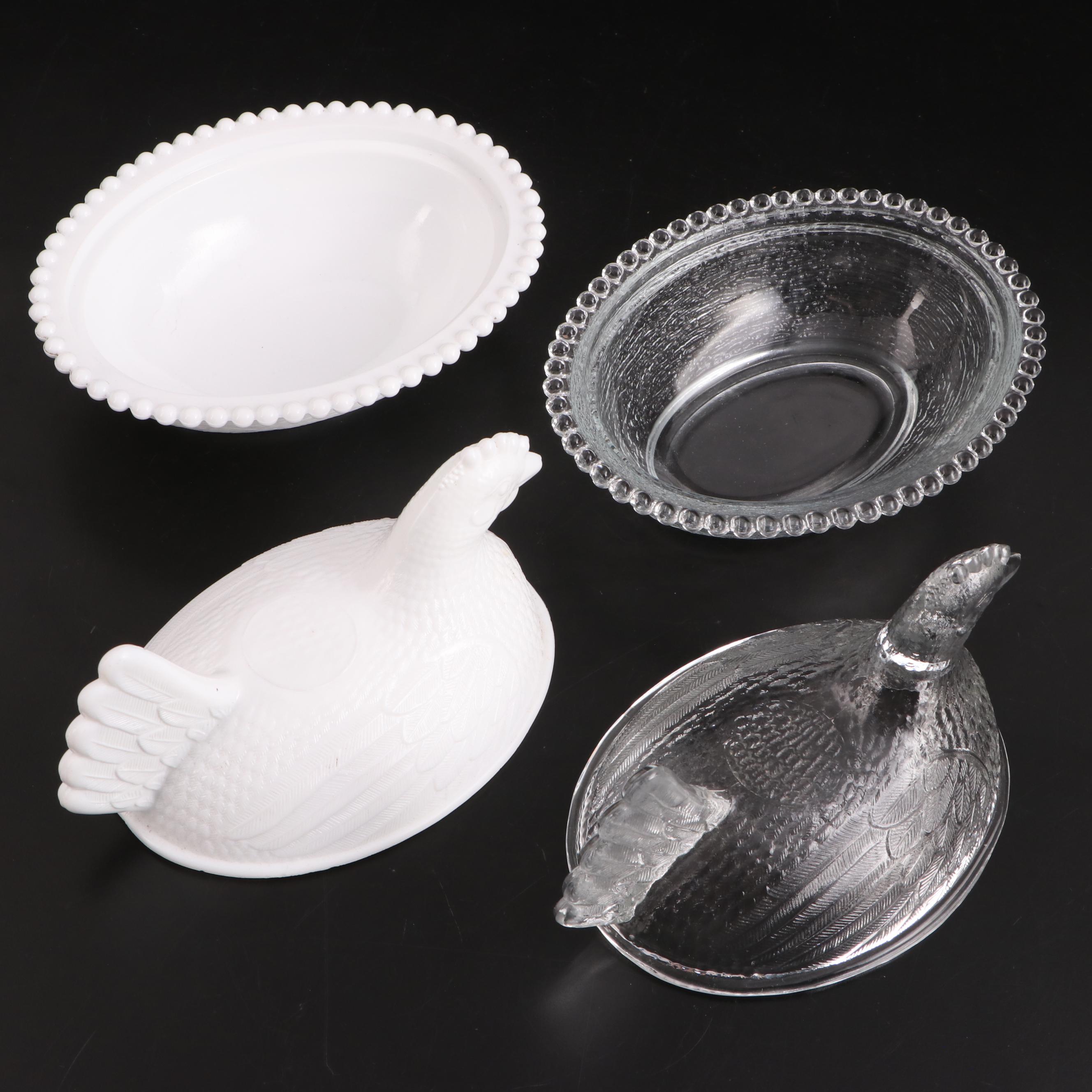 Indiana Glass and Other Hen on Nest Candy Dishes , Mid to Late 20th Century