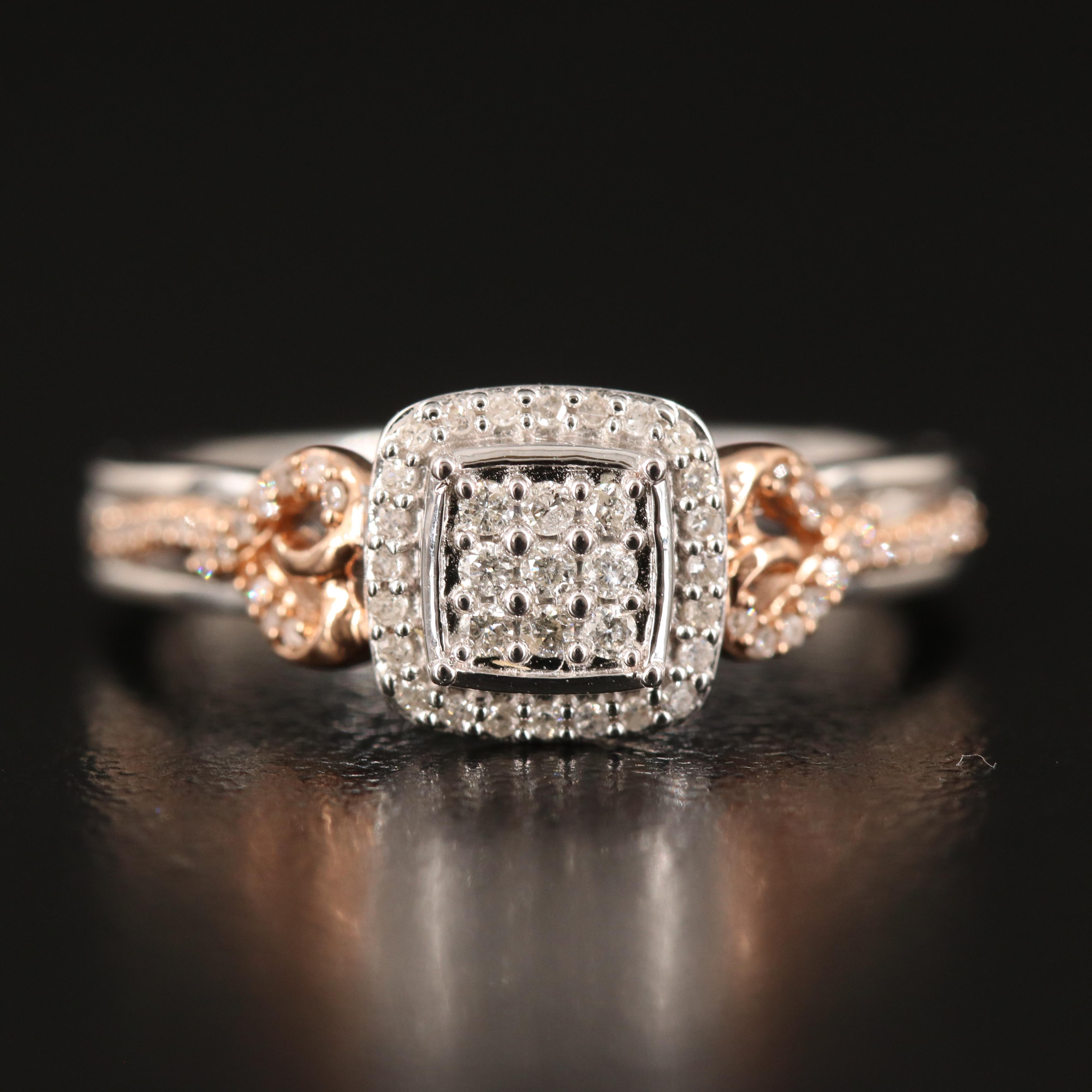 Sterling Diamond Ring with Heart Shoulders