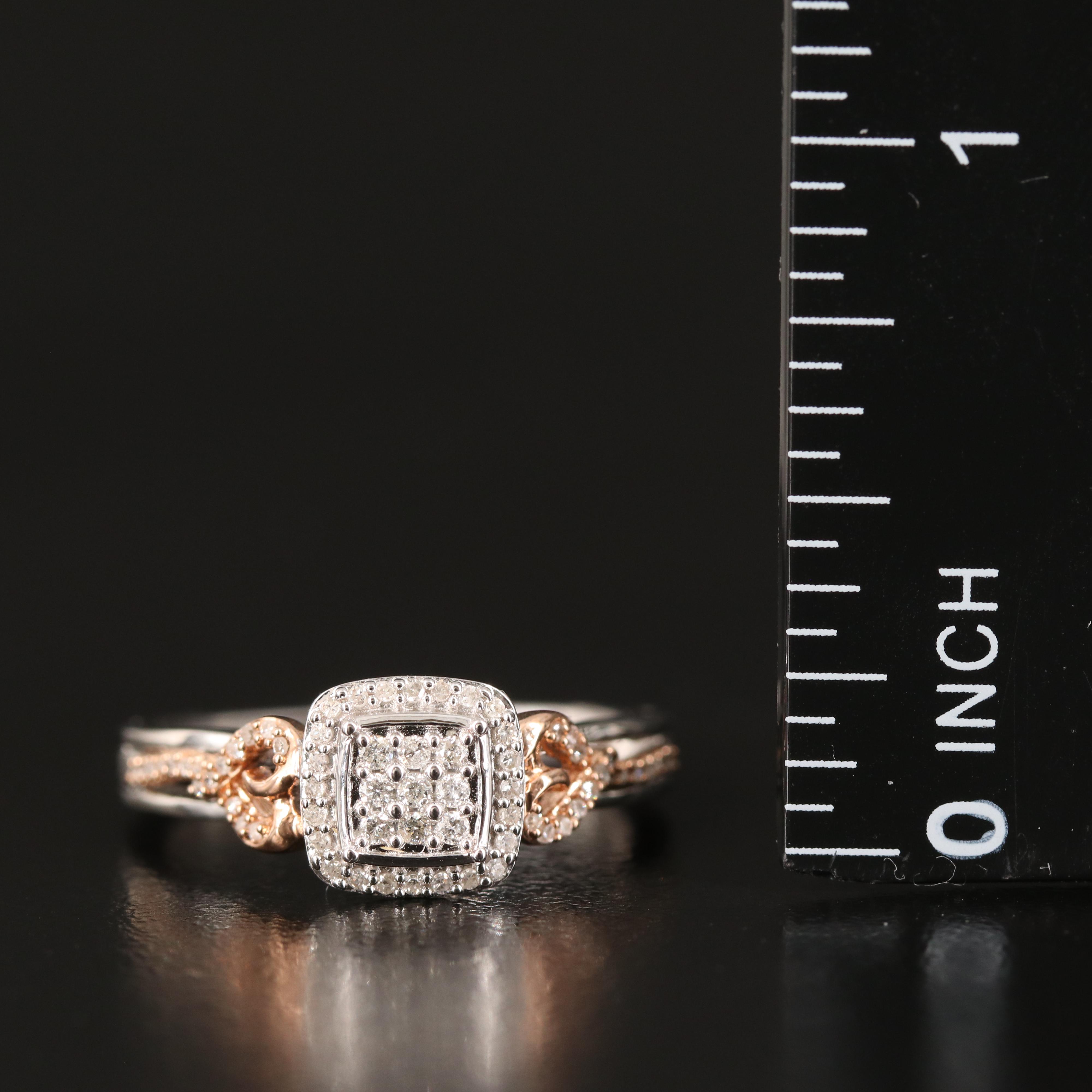 Sterling Diamond Ring with Heart Shoulders
