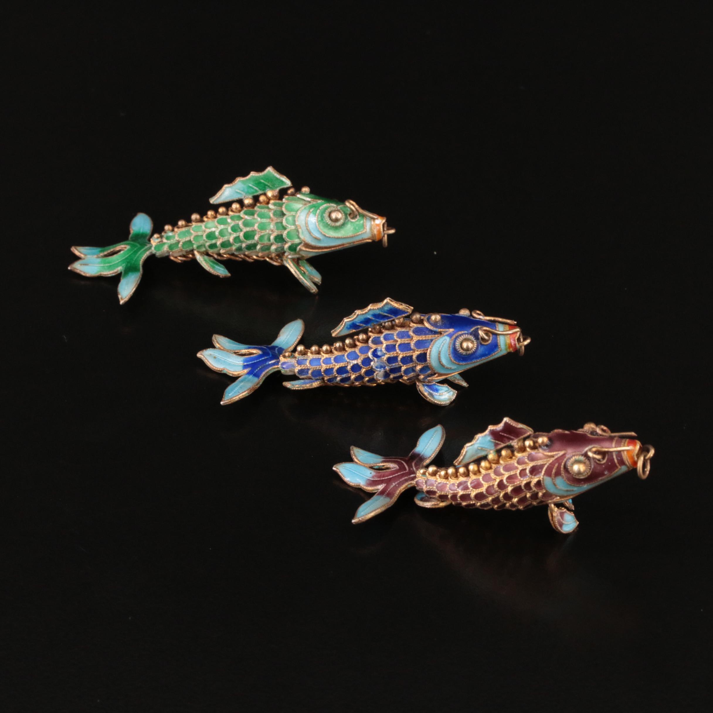 Sterling Enamel Articulated Fish Pendants