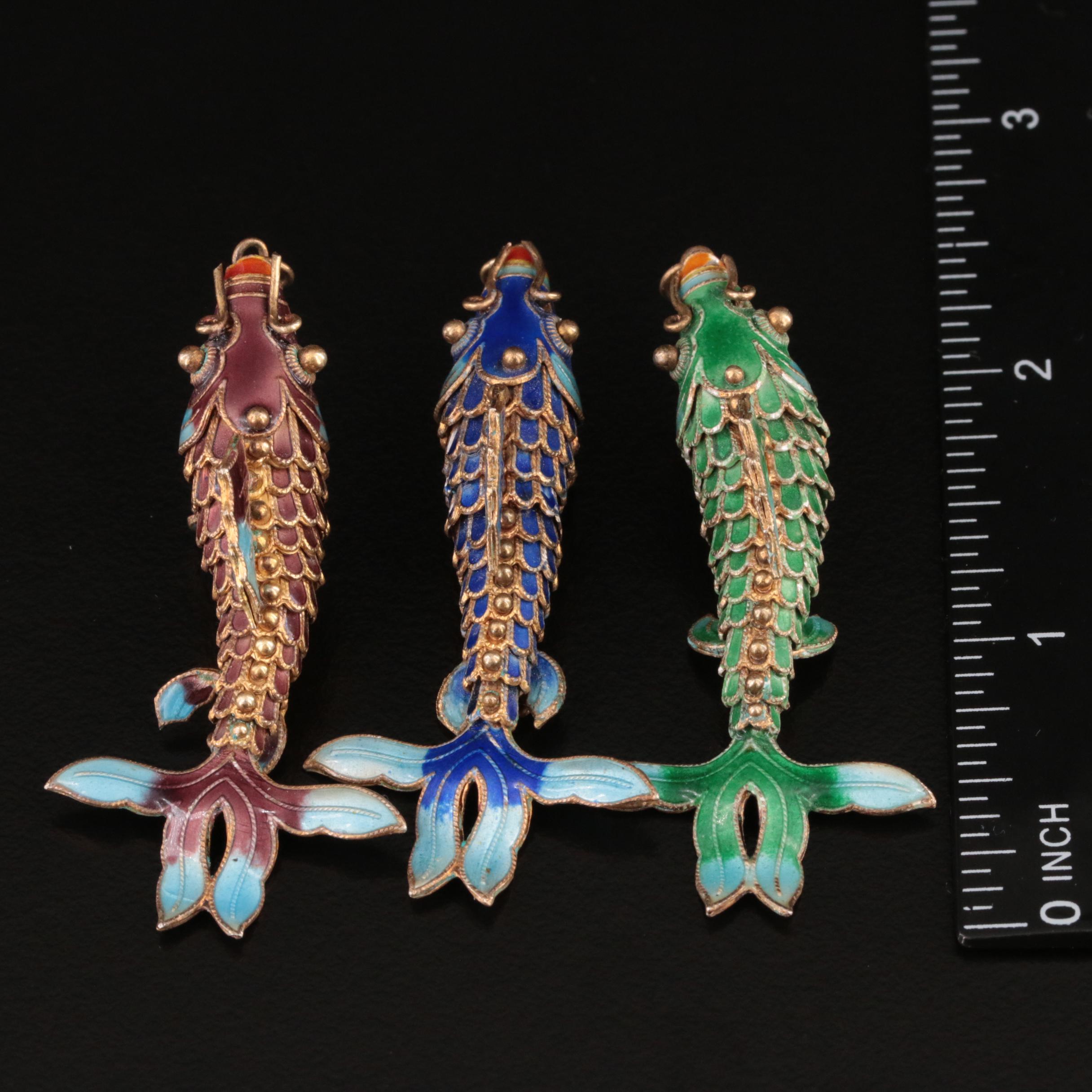 Sterling Enamel Articulated Fish Pendants