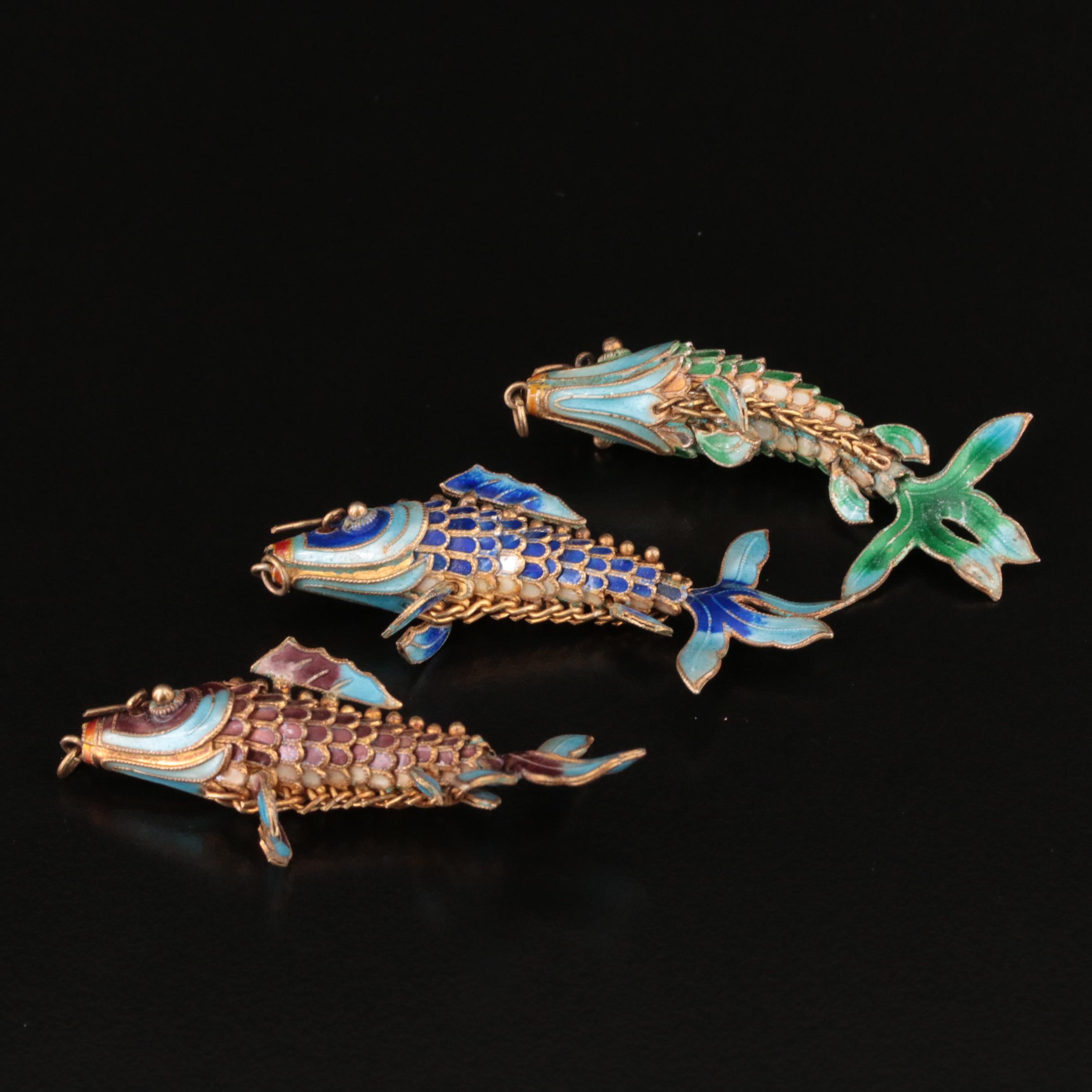 Sterling Enamel Articulated Fish Pendants