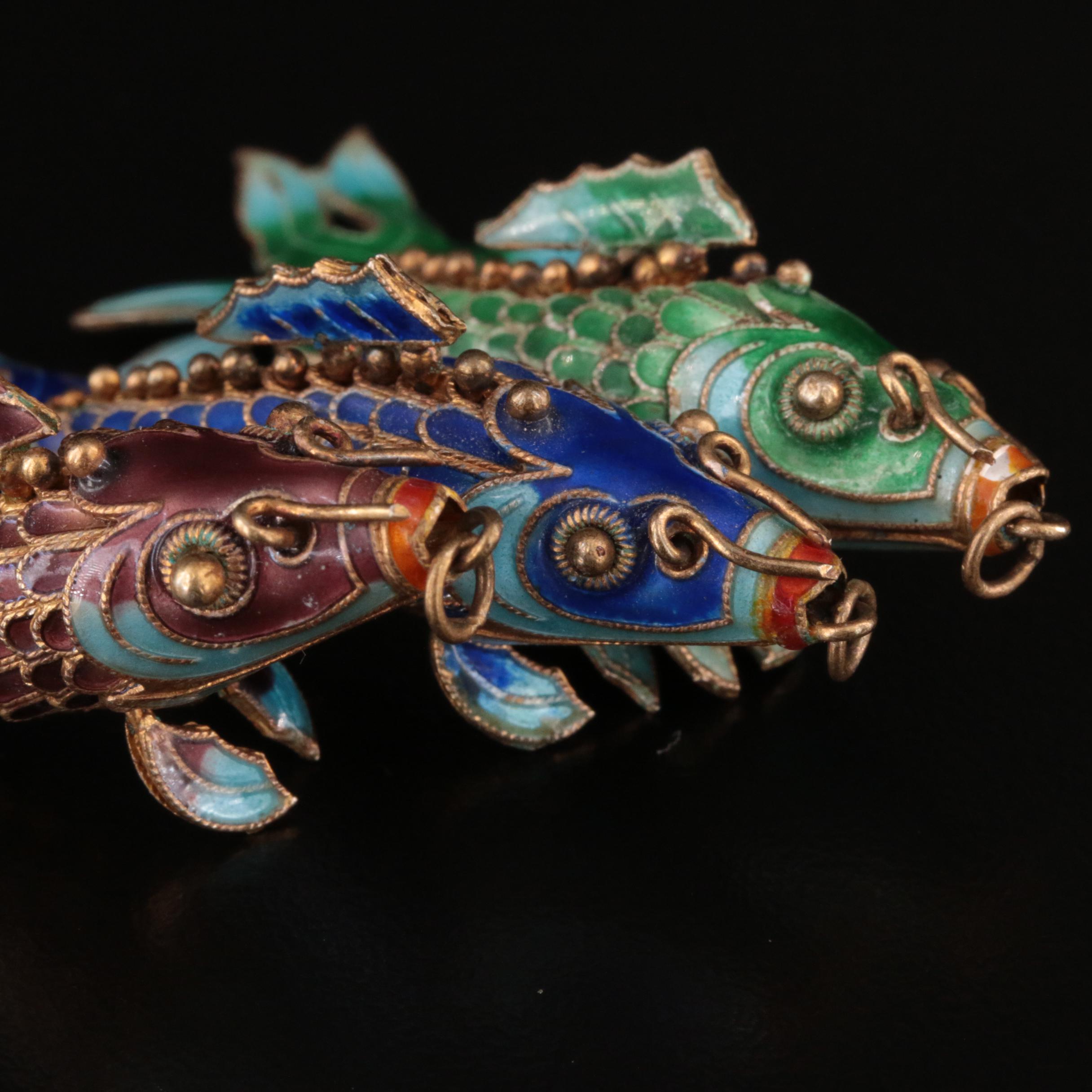 Sterling Enamel Articulated Fish Pendants