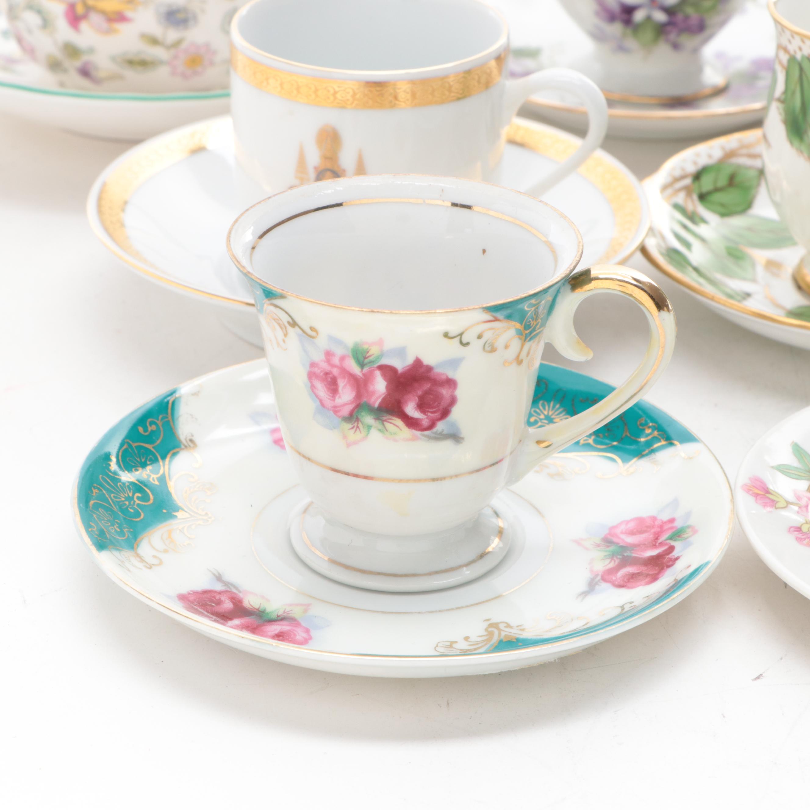 John Wadsworth for Minton "Haddon Hall" with Other Porcelain Cups and Saucers