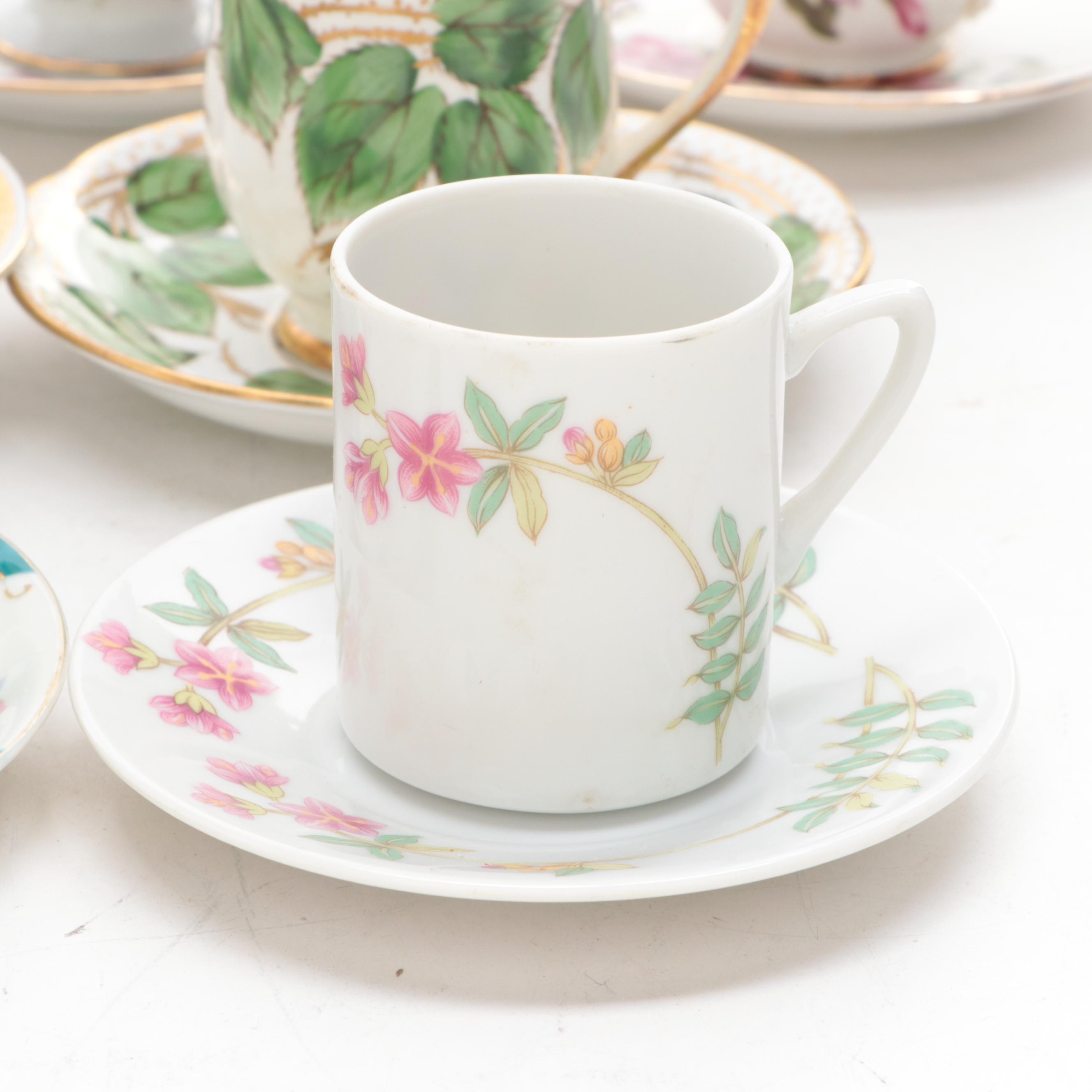 John Wadsworth for Minton "Haddon Hall" with Other Porcelain Cups and Saucers