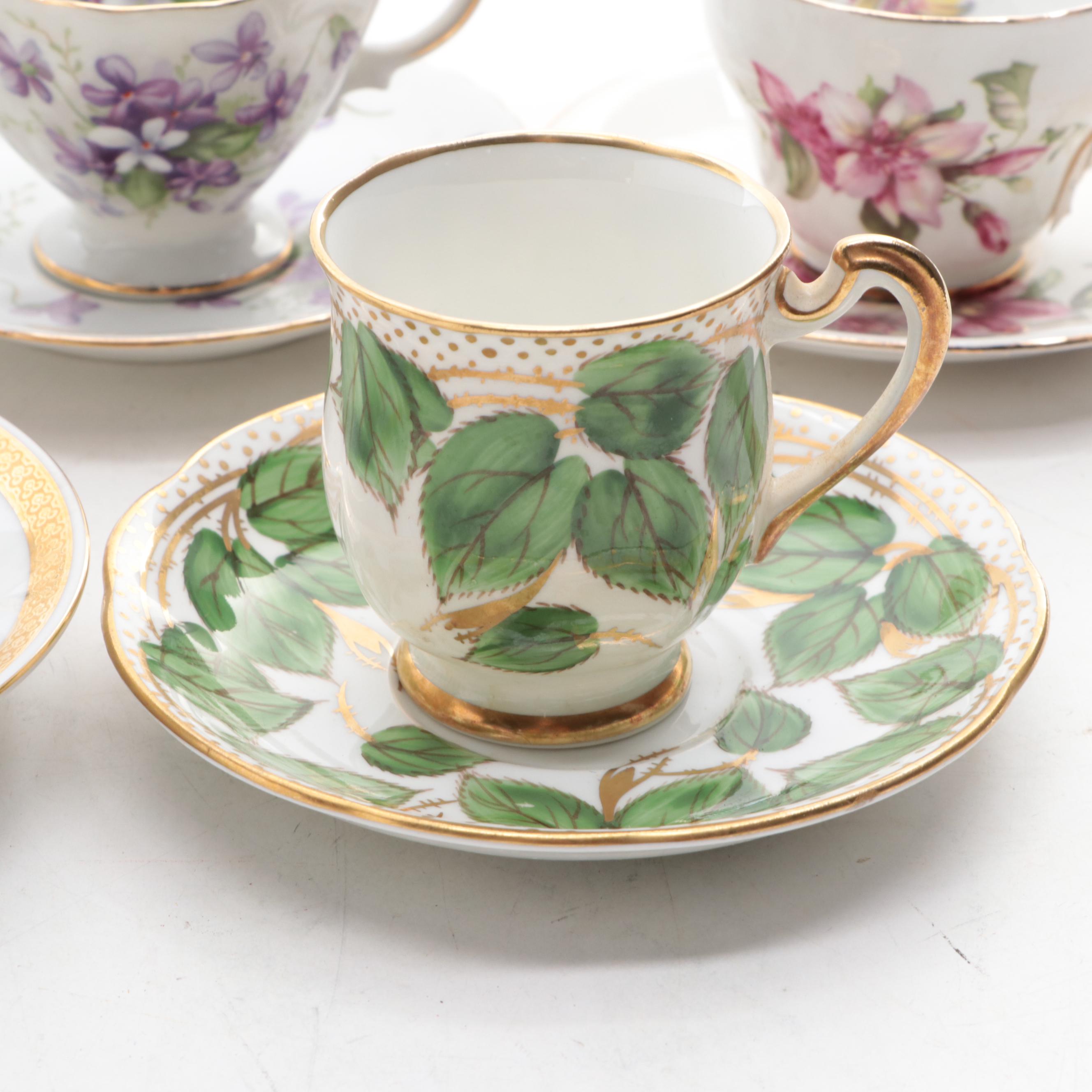 John Wadsworth for Minton "Haddon Hall" with Other Porcelain Cups and Saucers