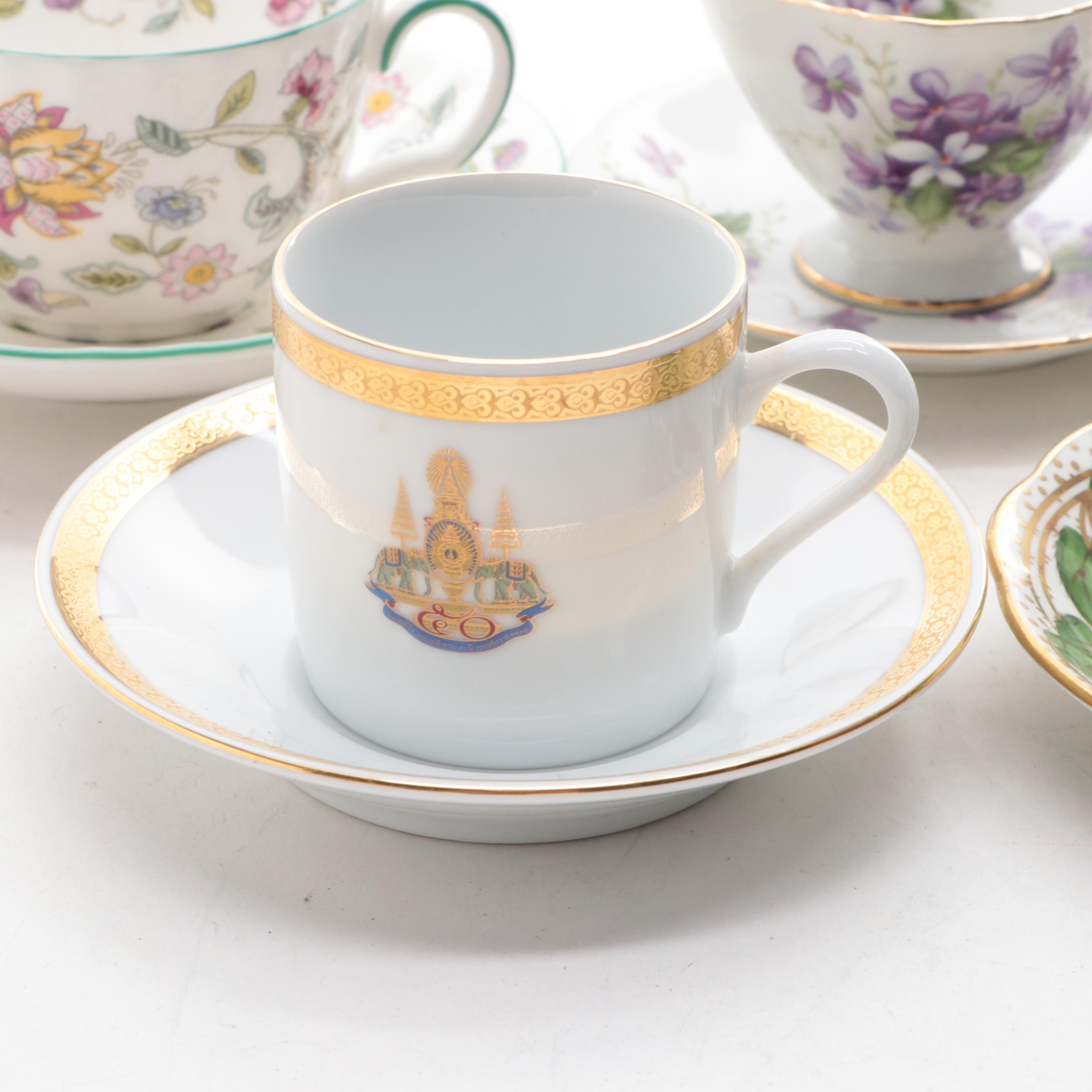 John Wadsworth for Minton "Haddon Hall" with Other Porcelain Cups and Saucers
