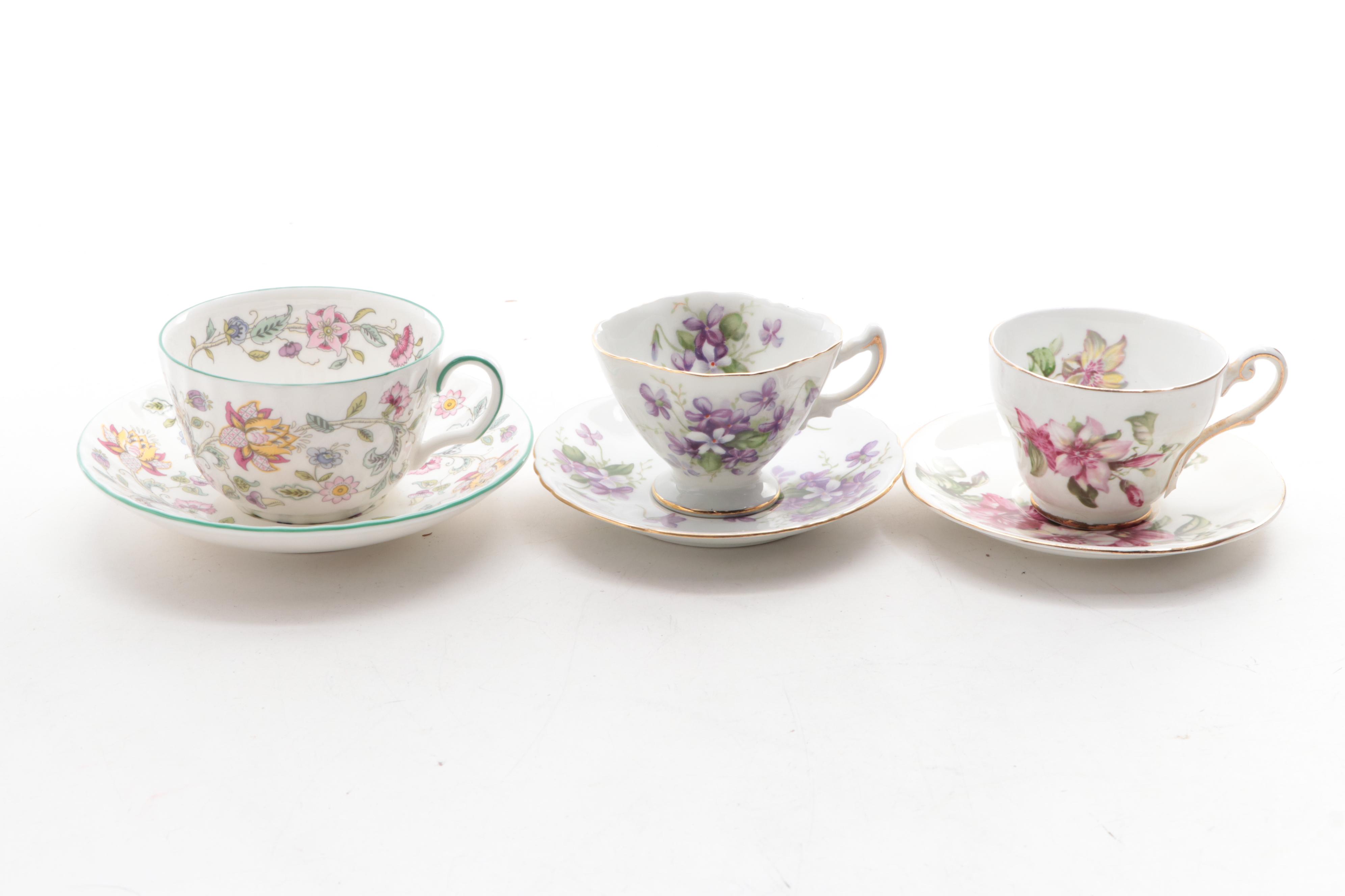 John Wadsworth for Minton "Haddon Hall" with Other Porcelain Cups and Saucers