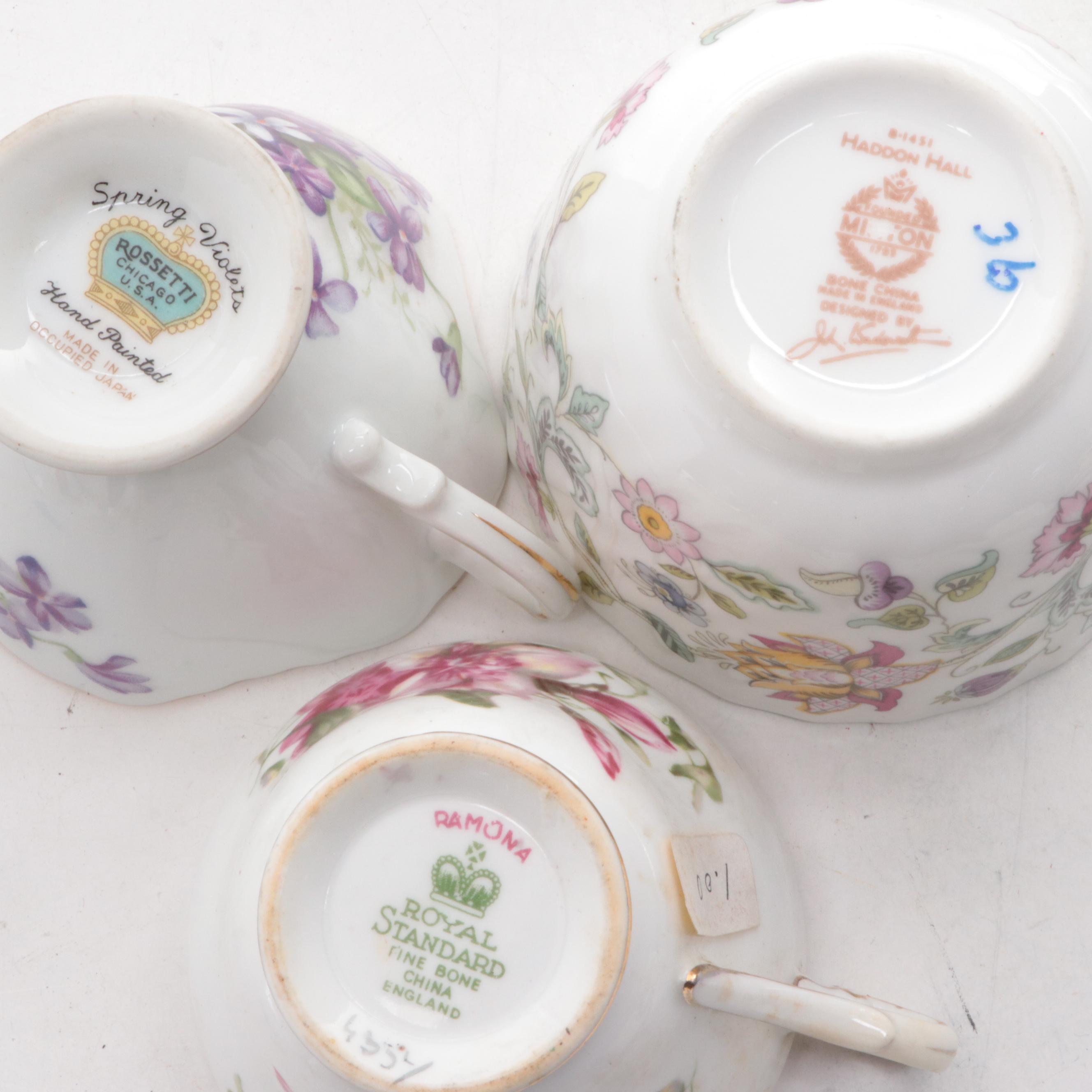 John Wadsworth for Minton "Haddon Hall" with Other Porcelain Cups and Saucers