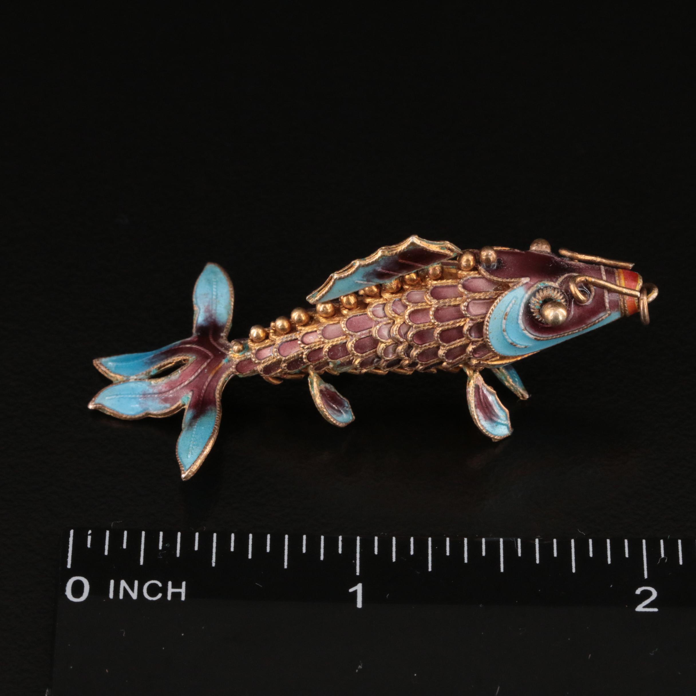 Vintage Sterling Articulated Fish Enamel Pendants