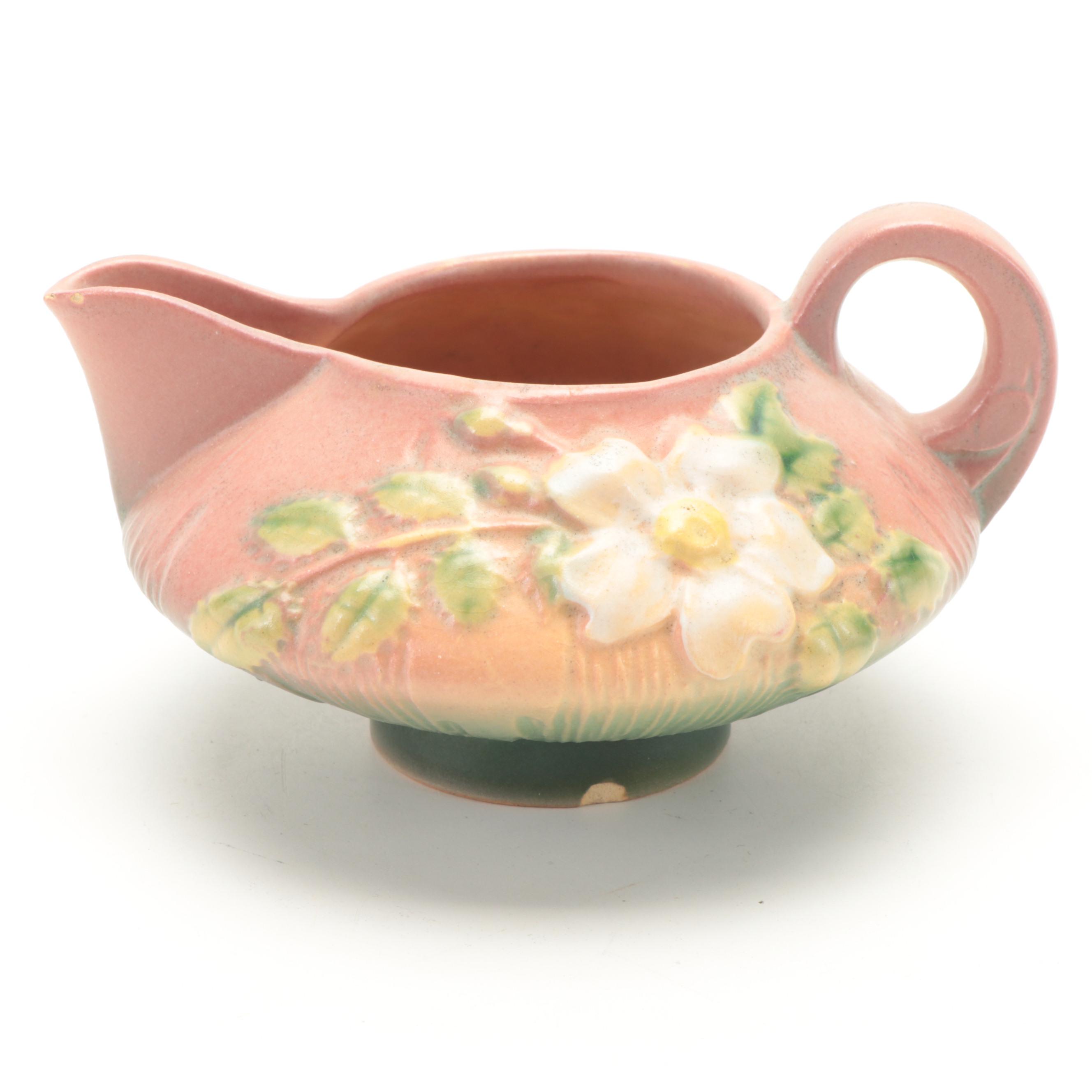 Roseville "White Rose" Ceramic Teapot with Creamer and Sugar