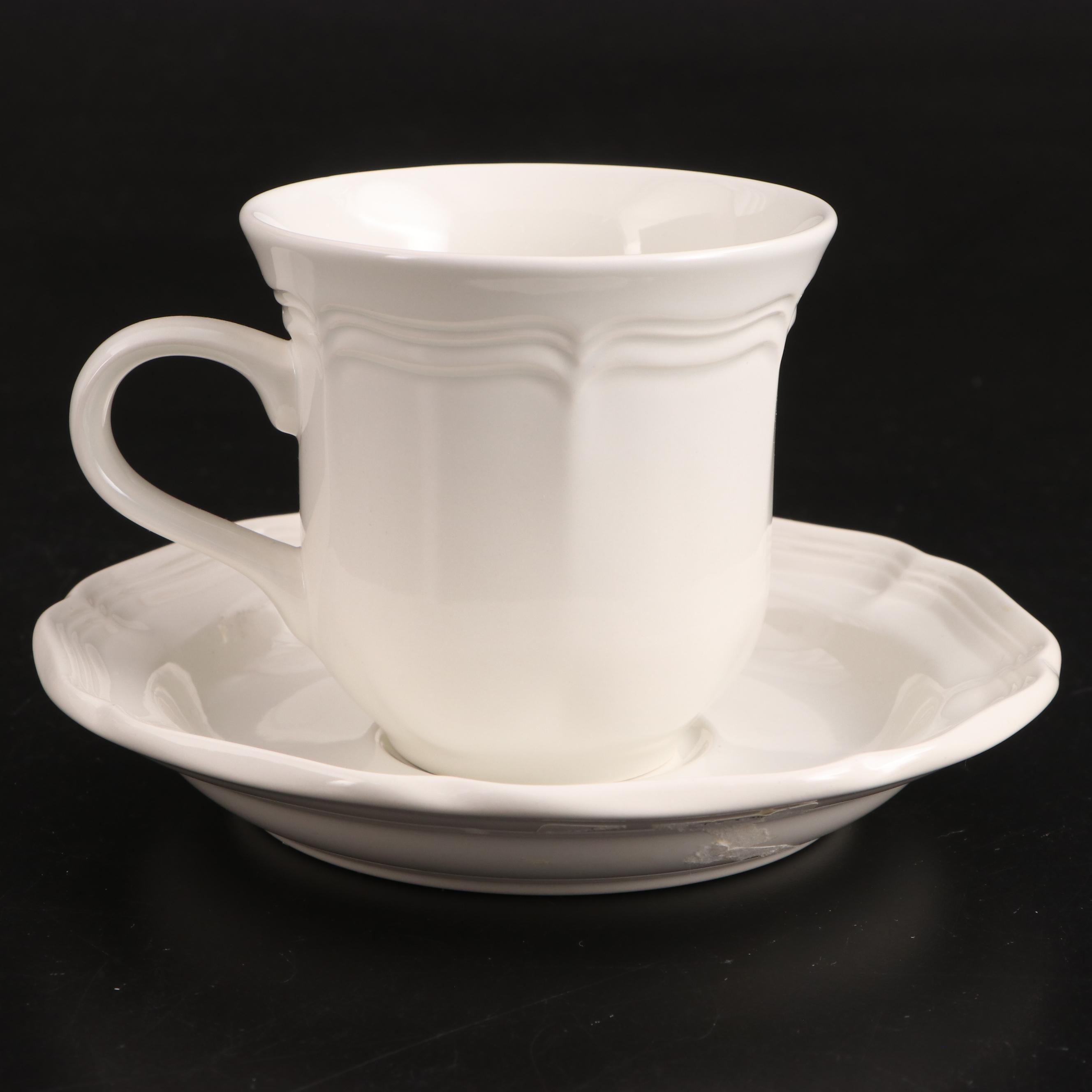 Mikasa "French Countryside" and Other Flat Cups, Saucers and Serving Bowl