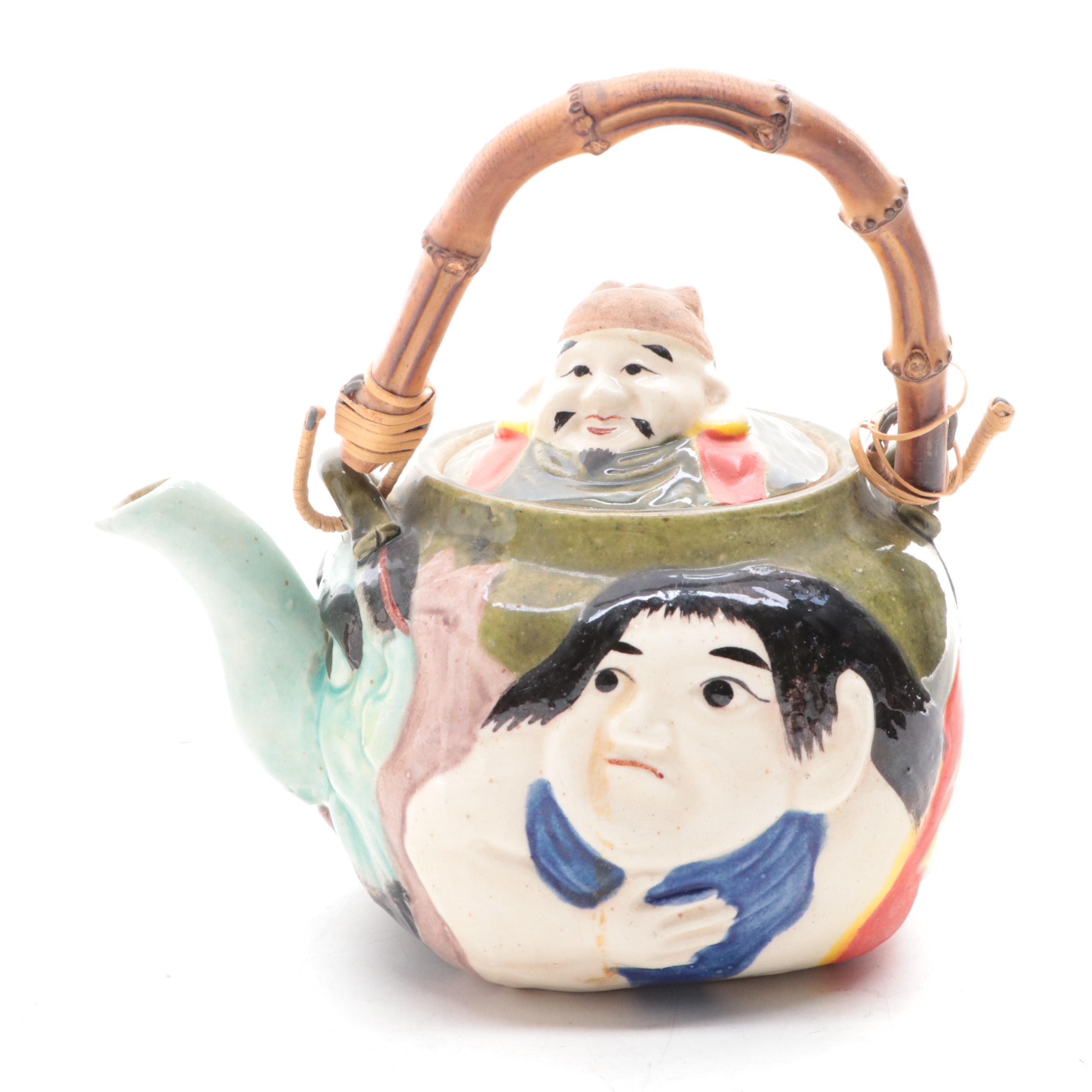 Japanese Banko Ware Teapots with Bamboo Handles