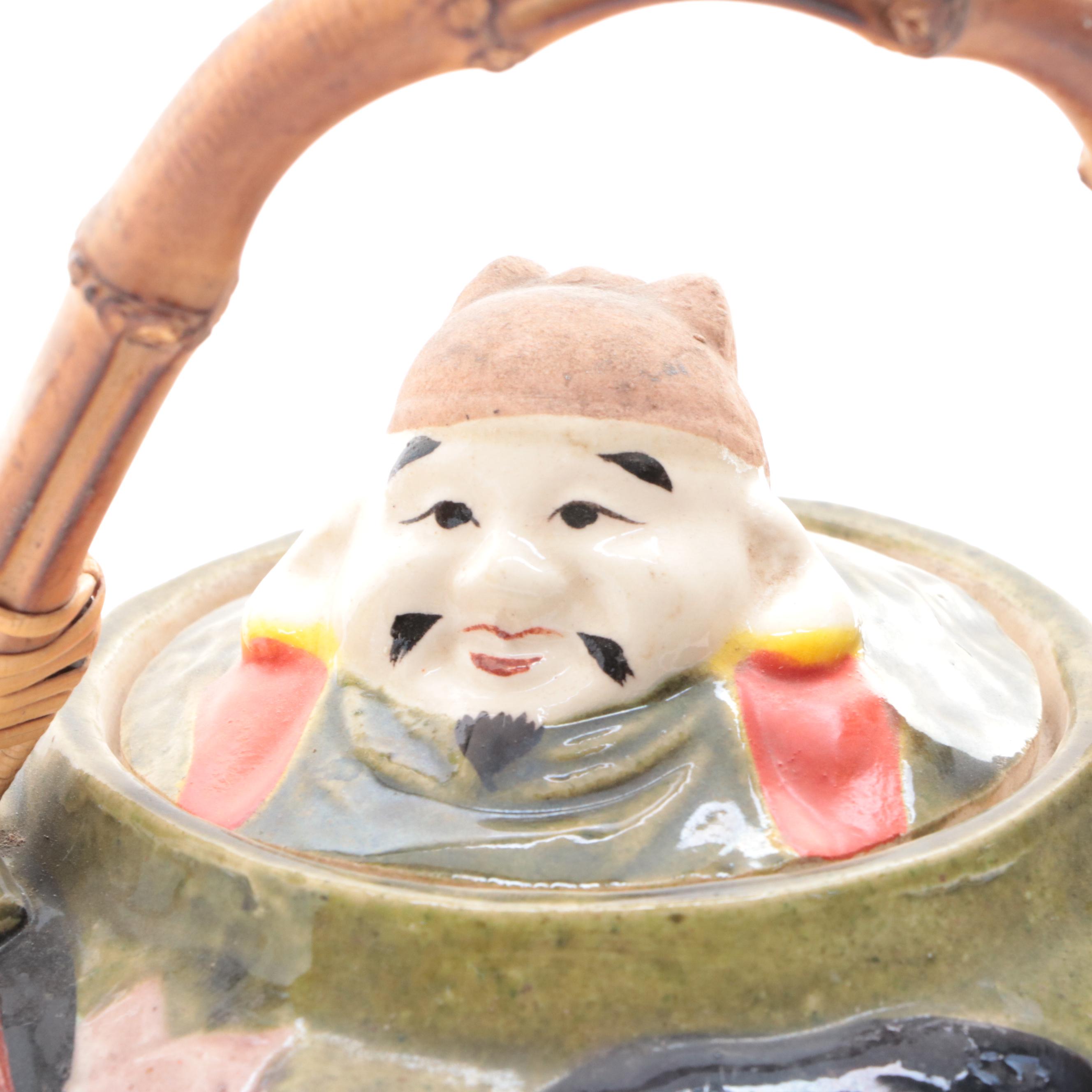 Japanese Banko Ware Teapots with Bamboo Handles