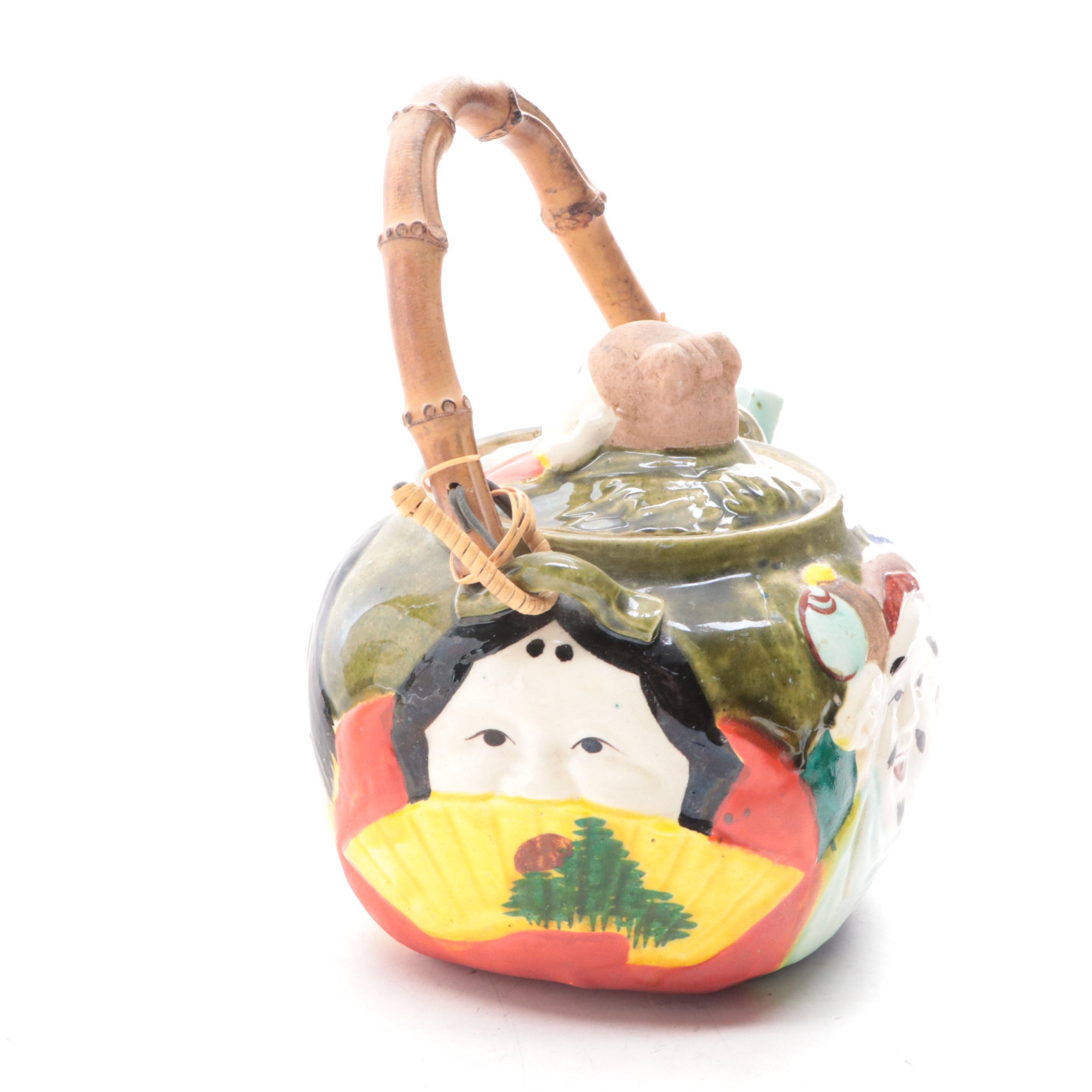 Japanese Banko Ware Teapots with Bamboo Handles