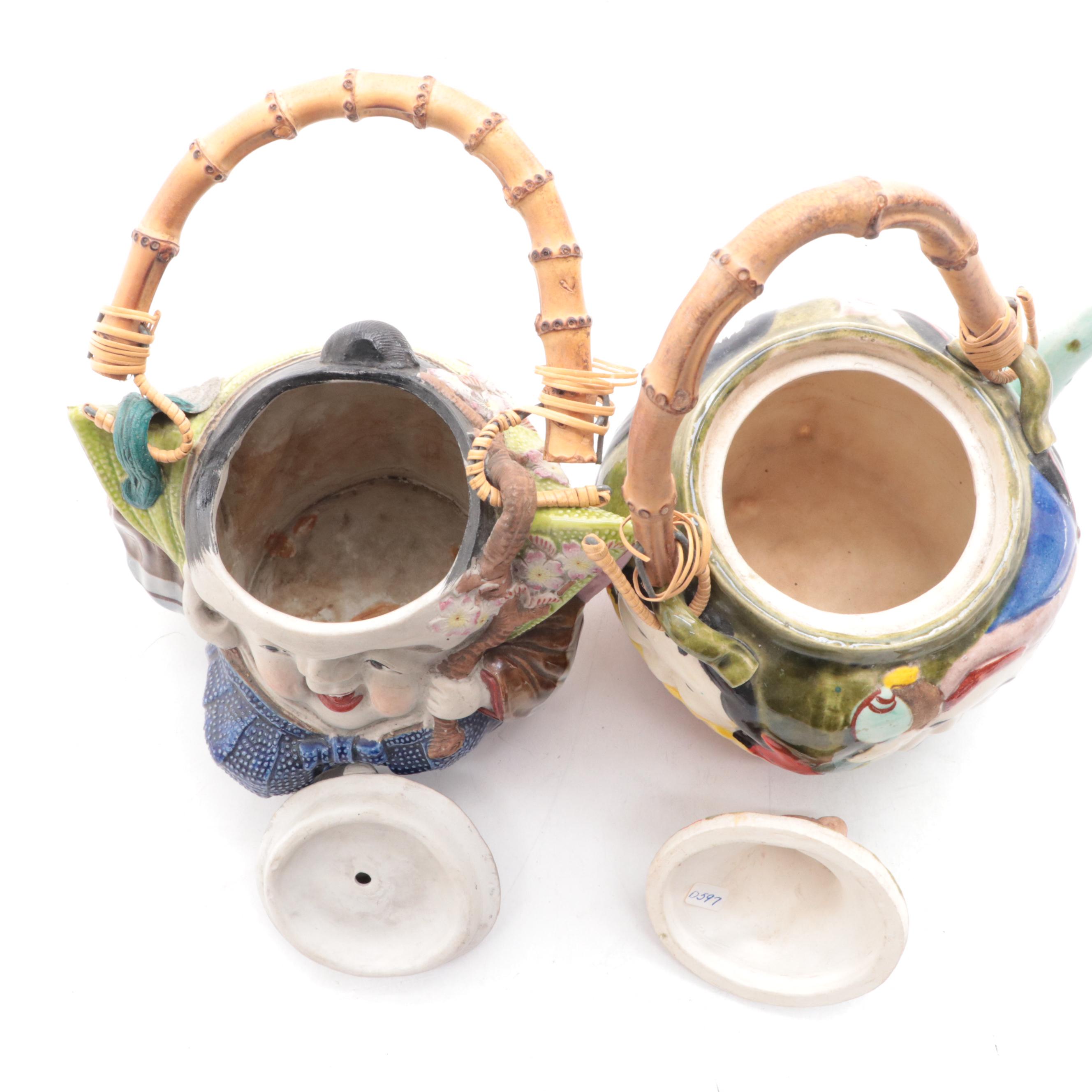Japanese Banko Ware Teapots with Bamboo Handles