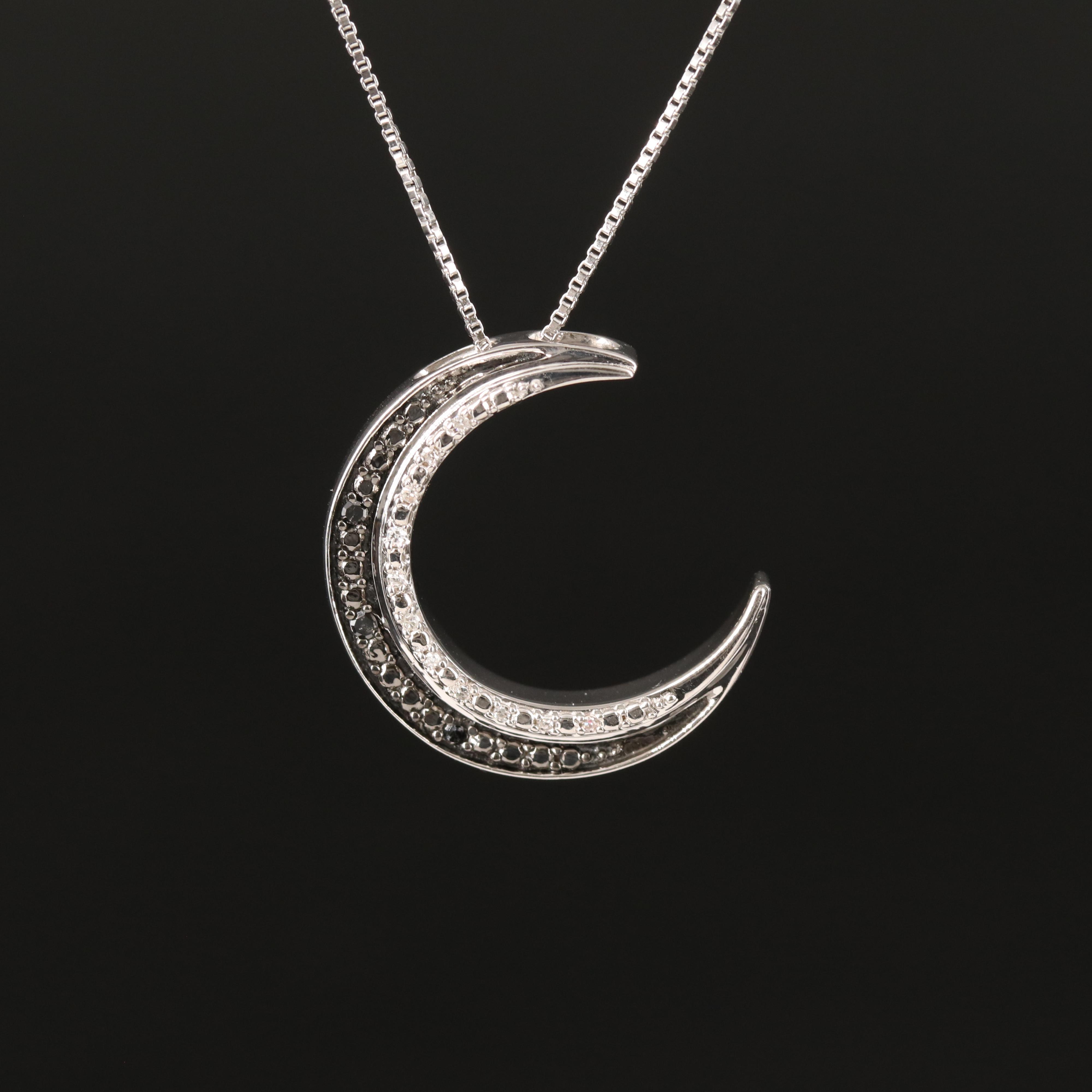 Sterling Diamond Crescent Moon Pendant Necklace