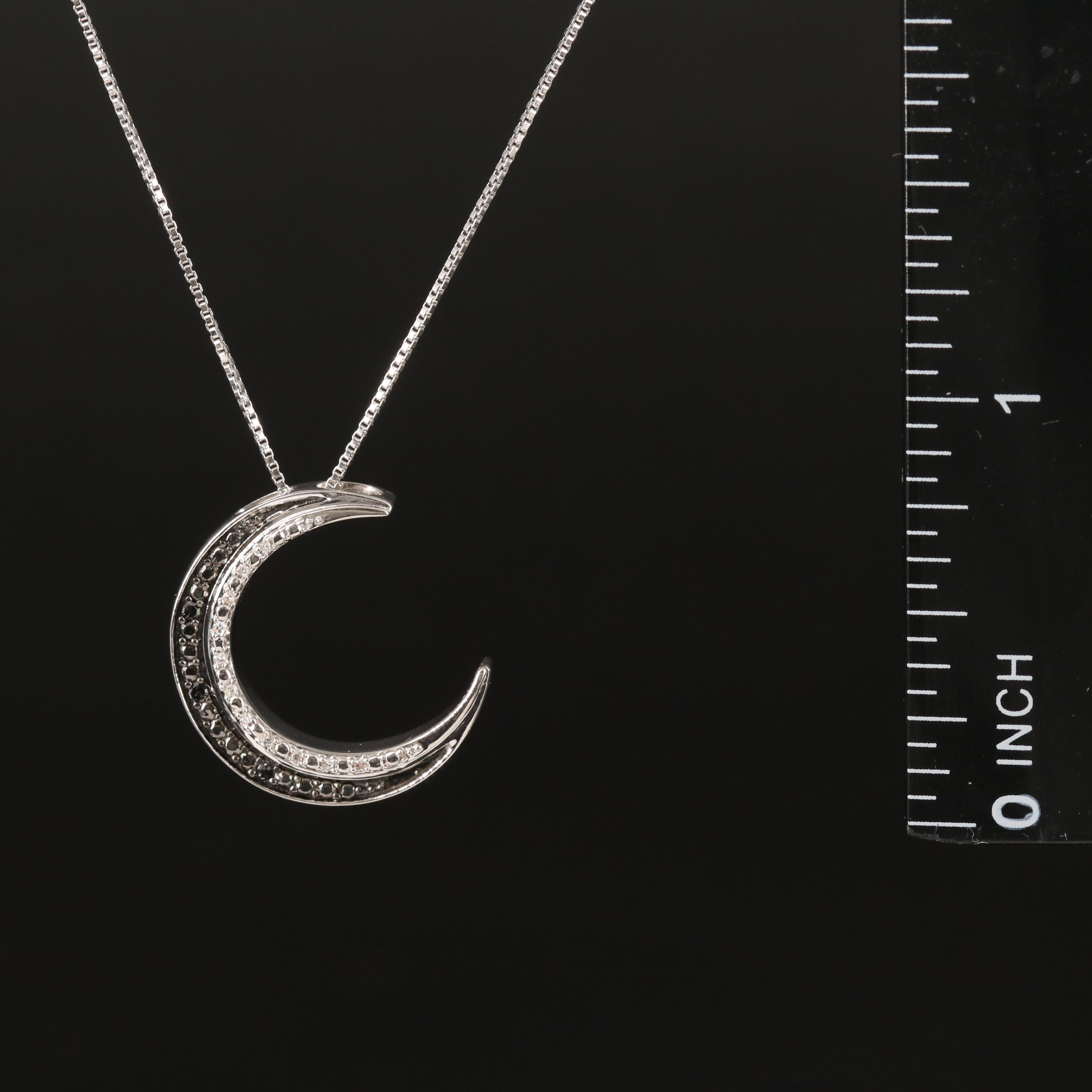Sterling Diamond Crescent Moon Pendant Necklace