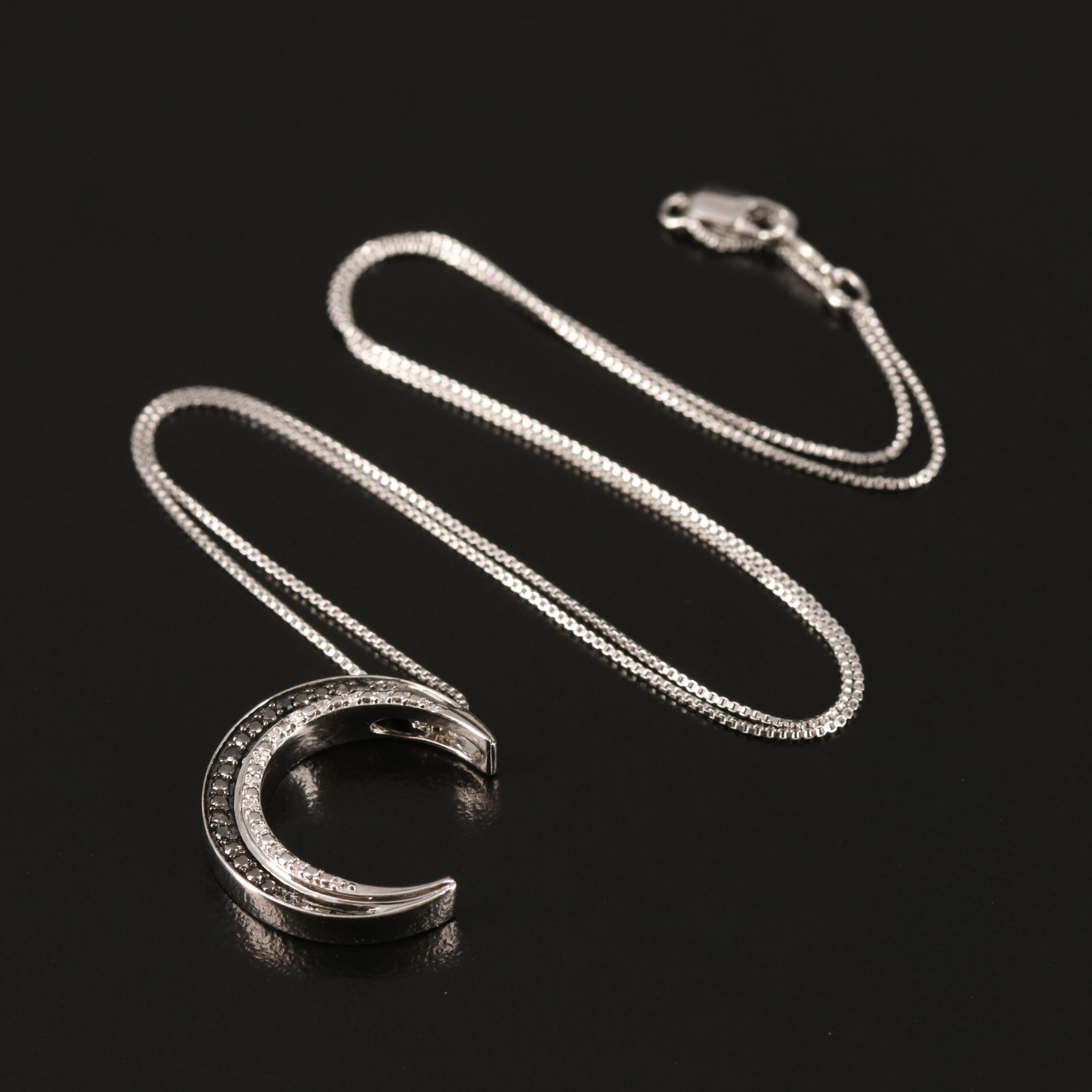 Sterling Diamond Crescent Moon Pendant Necklace