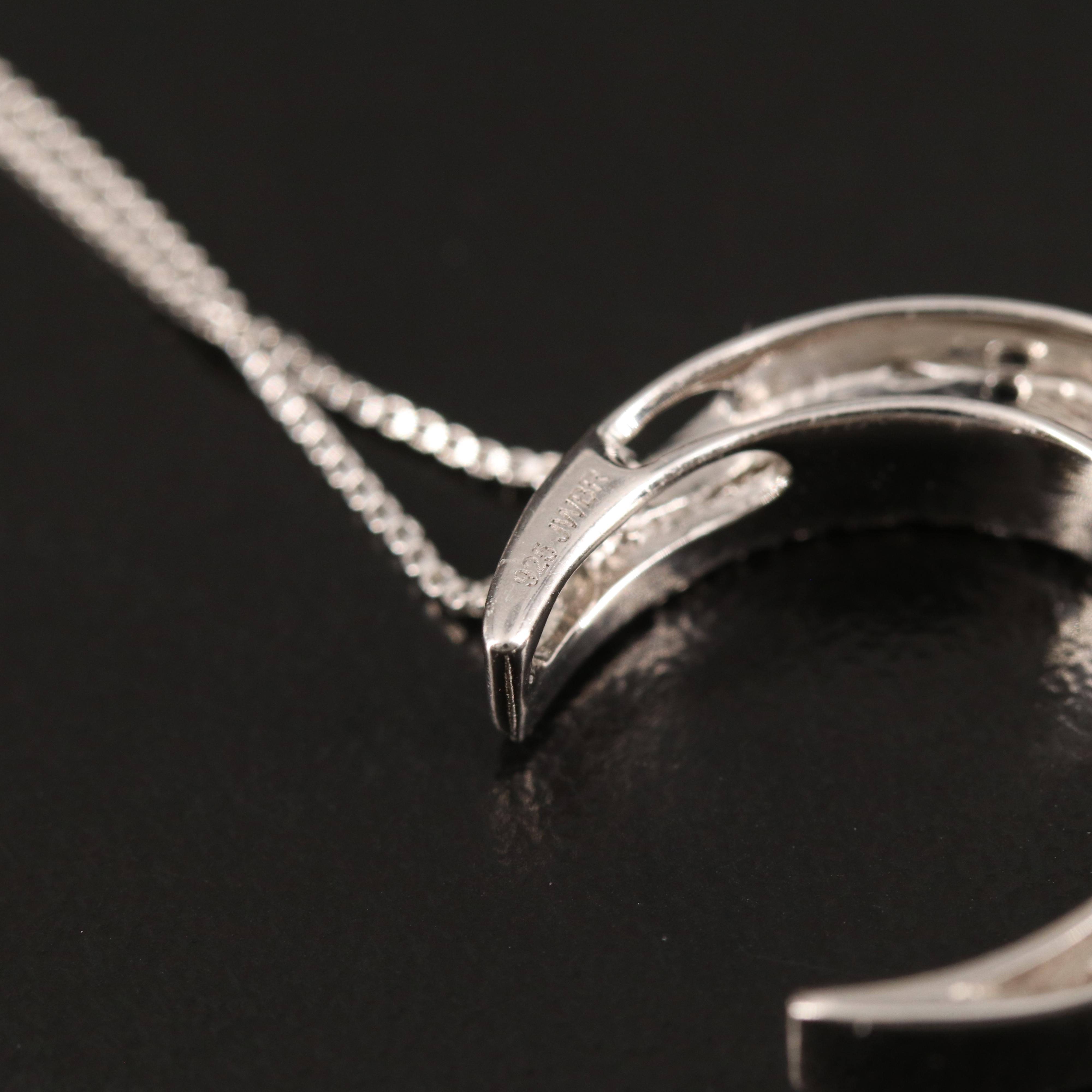 Sterling Diamond Crescent Moon Pendant Necklace