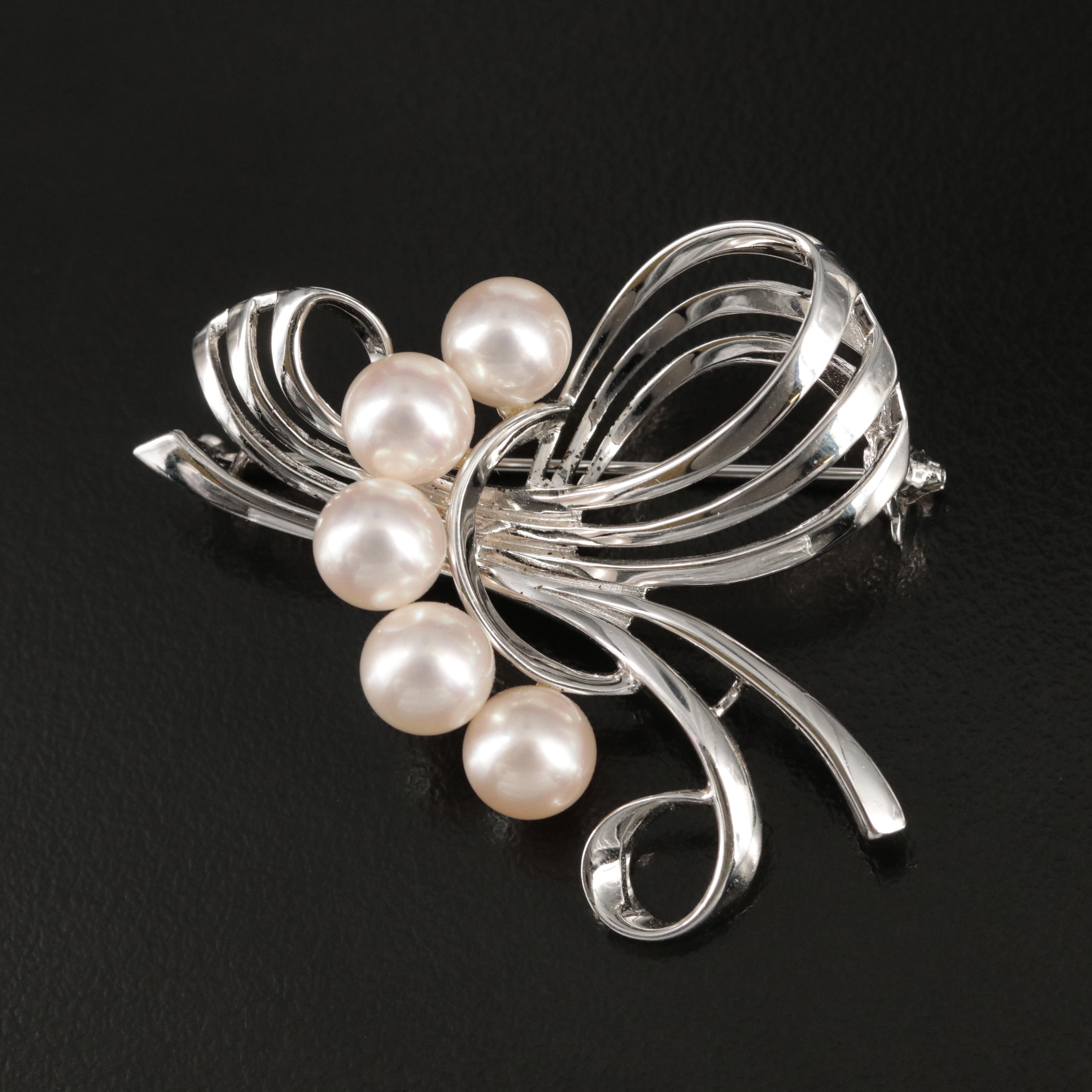 Mikimoto Sterling Pearl Spray Brooch
