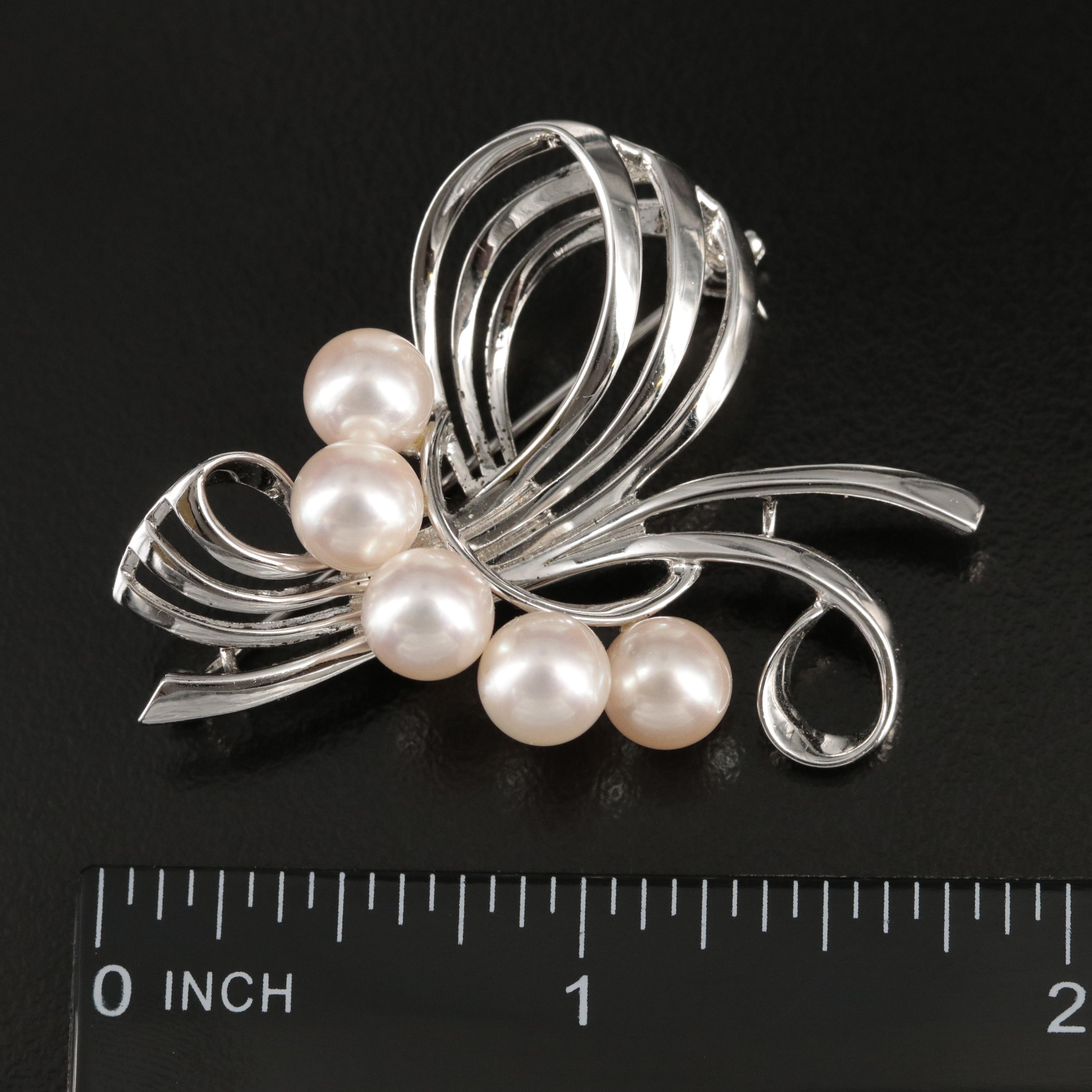 Mikimoto Sterling Pearl Spray Brooch