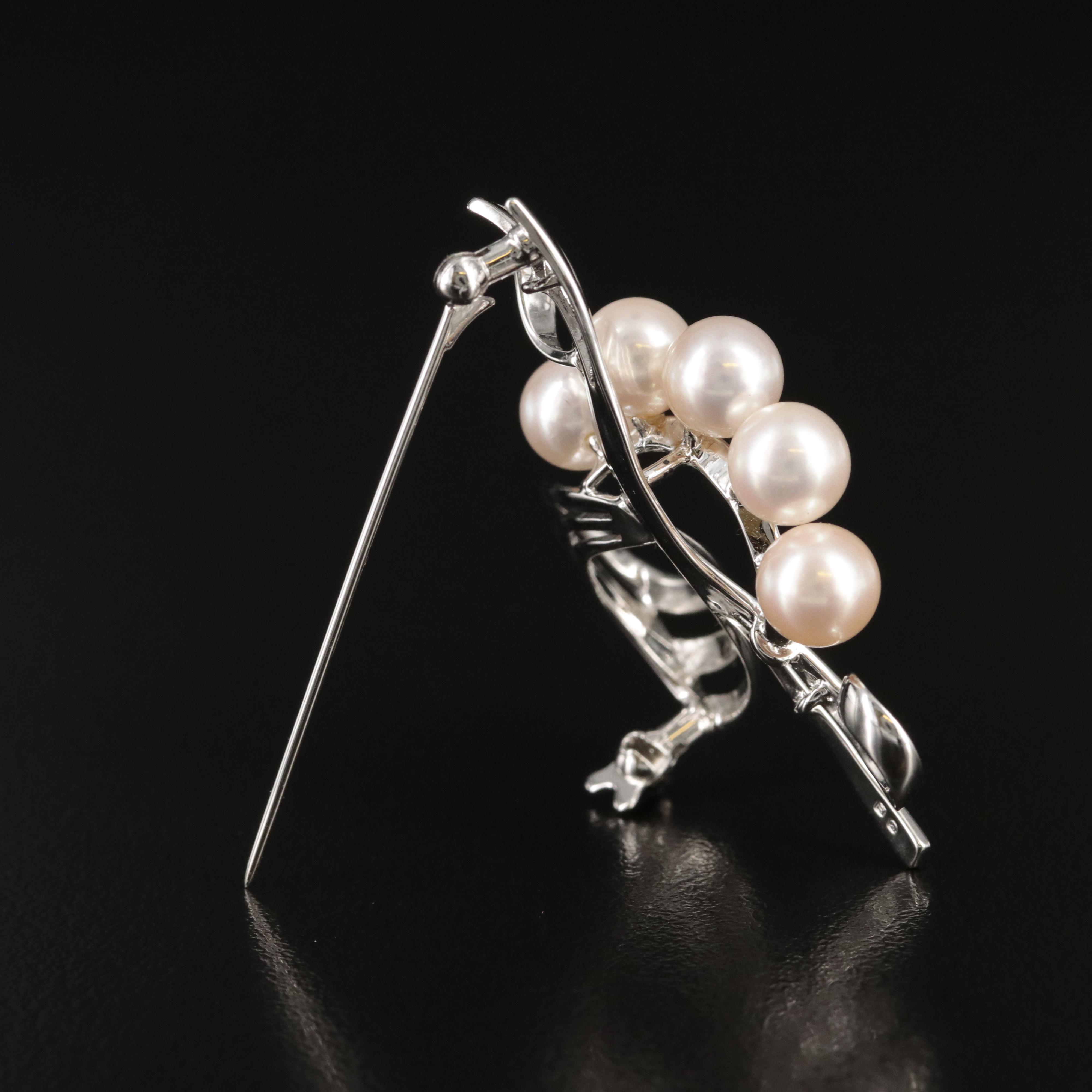 Mikimoto Sterling Pearl Spray Brooch