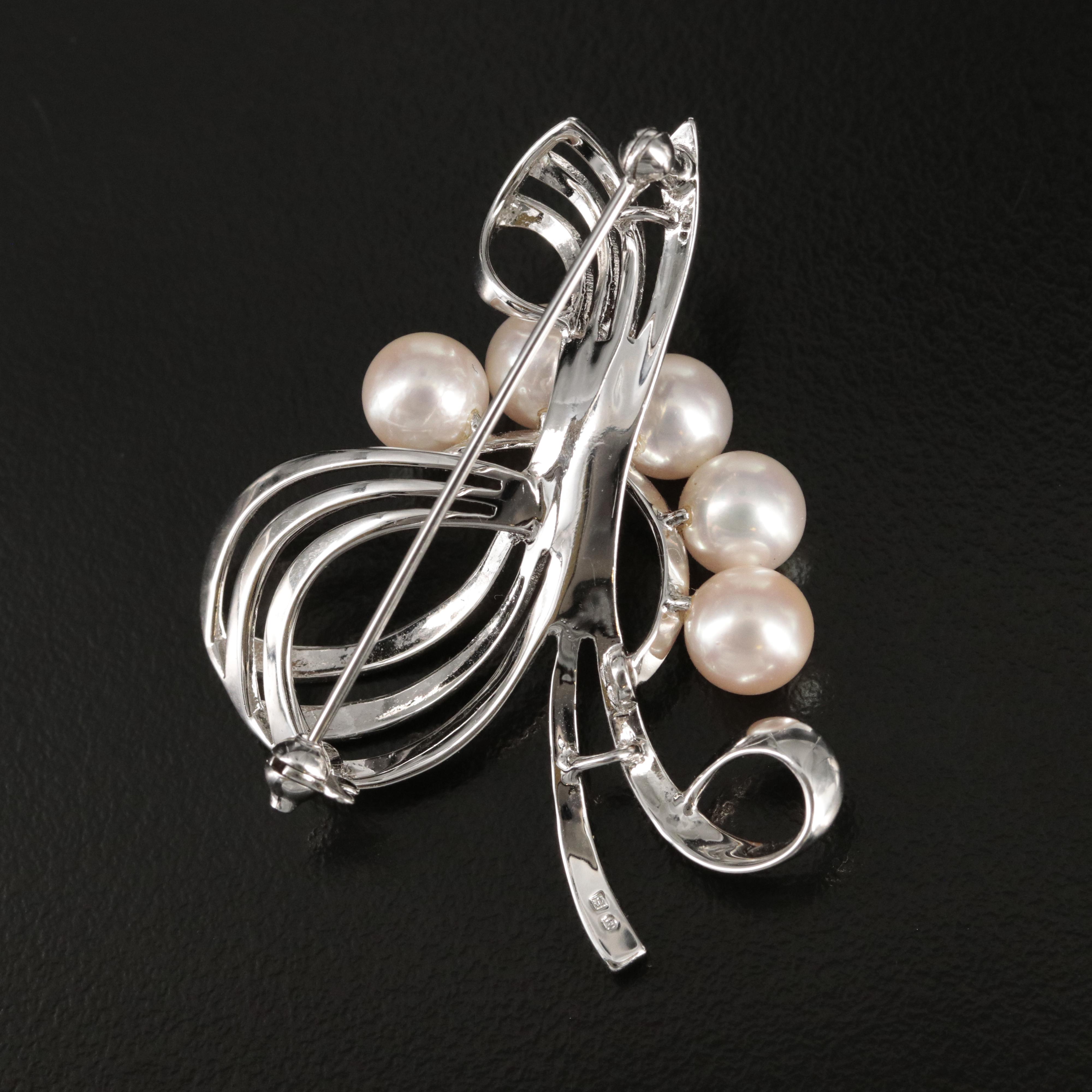 Mikimoto Sterling Pearl Spray Brooch