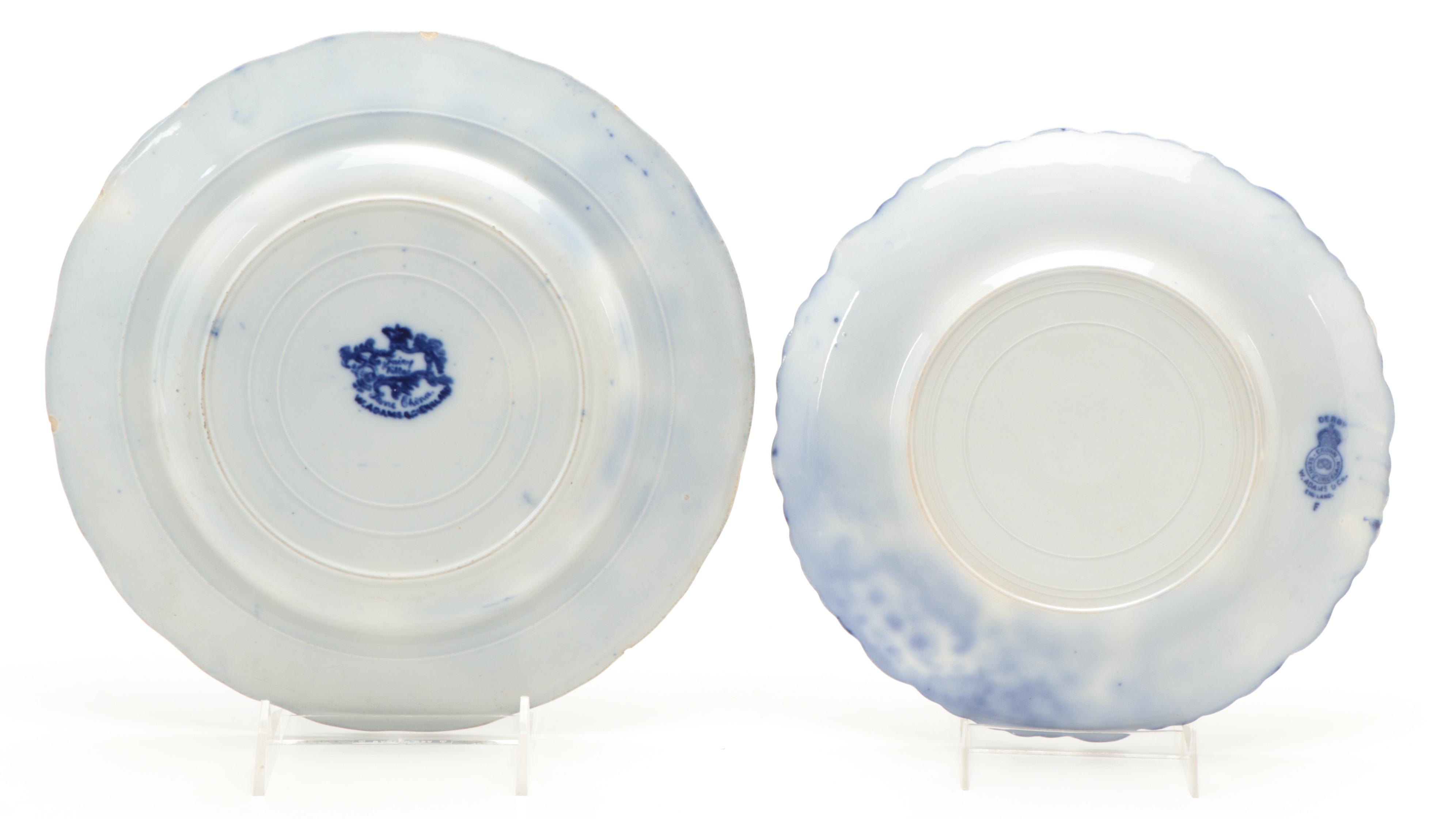 Adams and Other English Flow Blue Ironstone Plates, Late 19th/ Early 20th C.