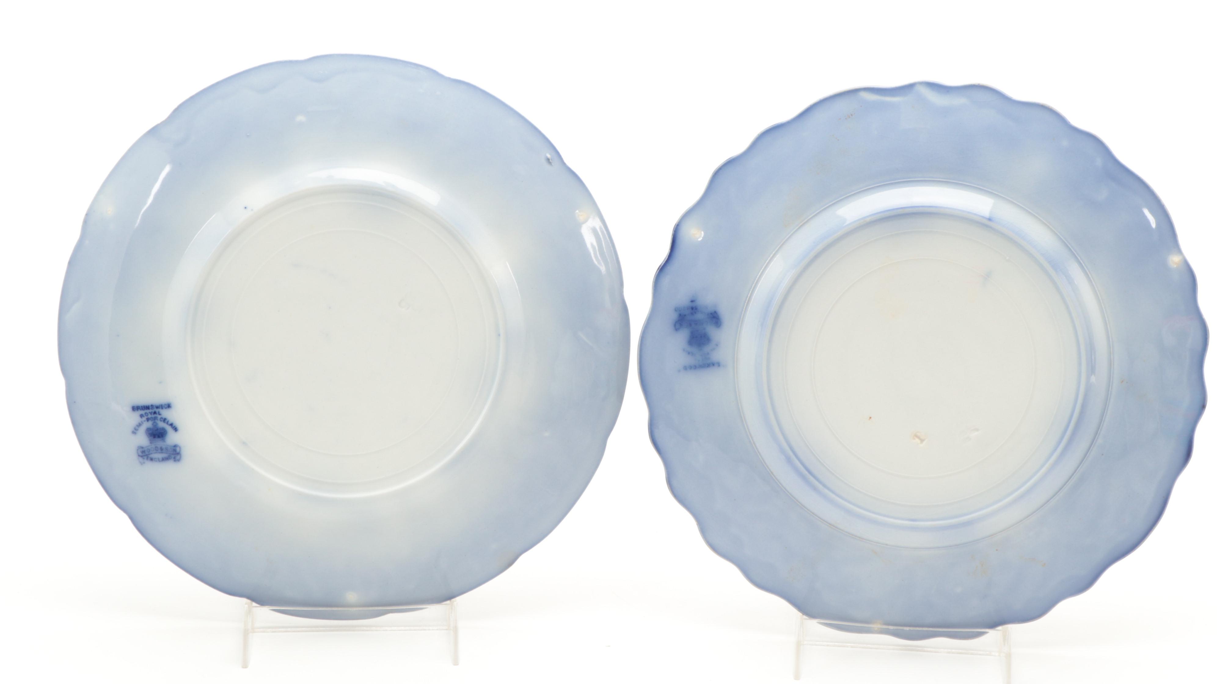 Adams and Other English Flow Blue Ironstone Plates, Late 19th/ Early 20th C.