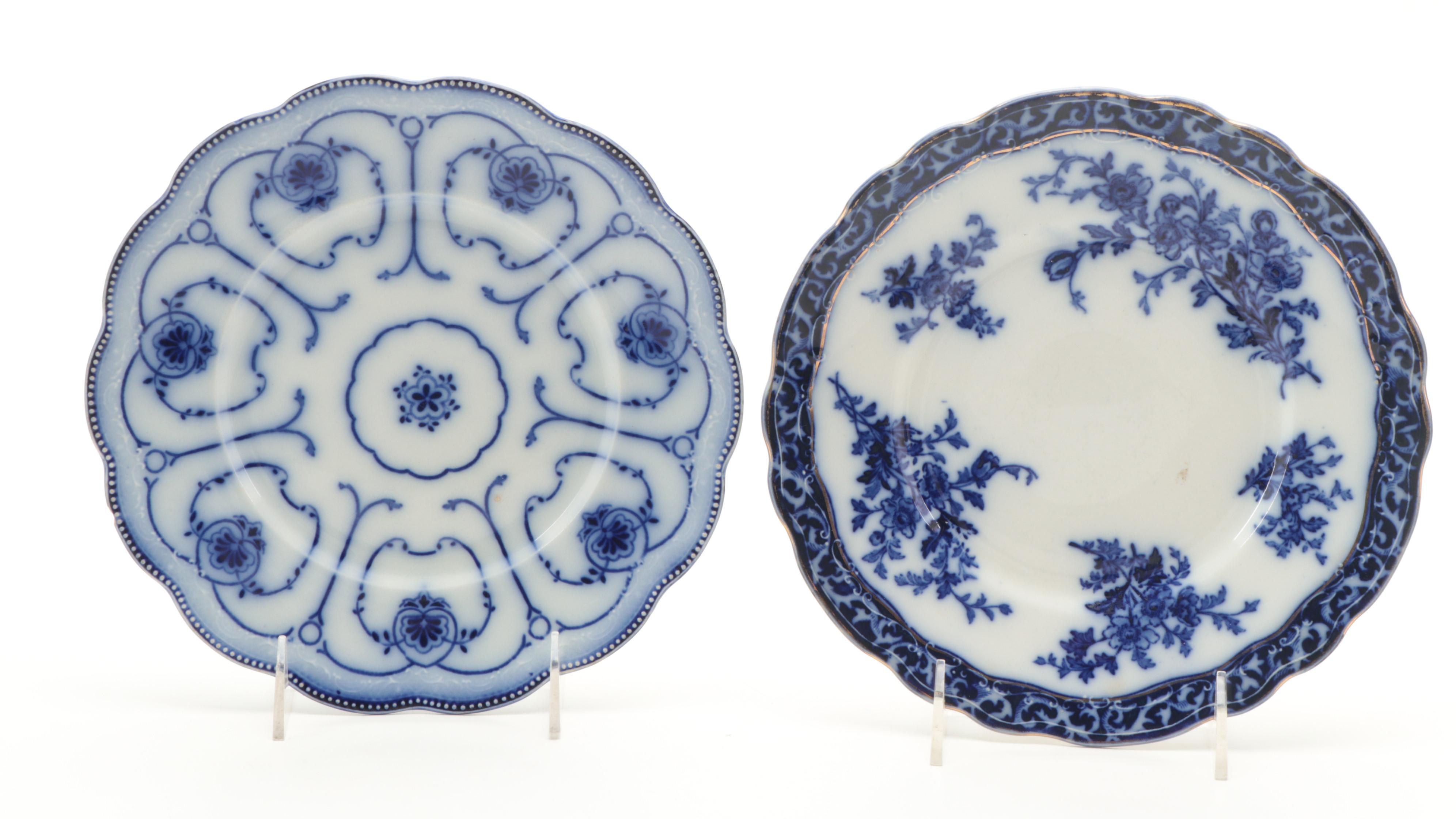 Adams and Other English Flow Blue Ironstone Plates, Late 19th/ Early 20th C.