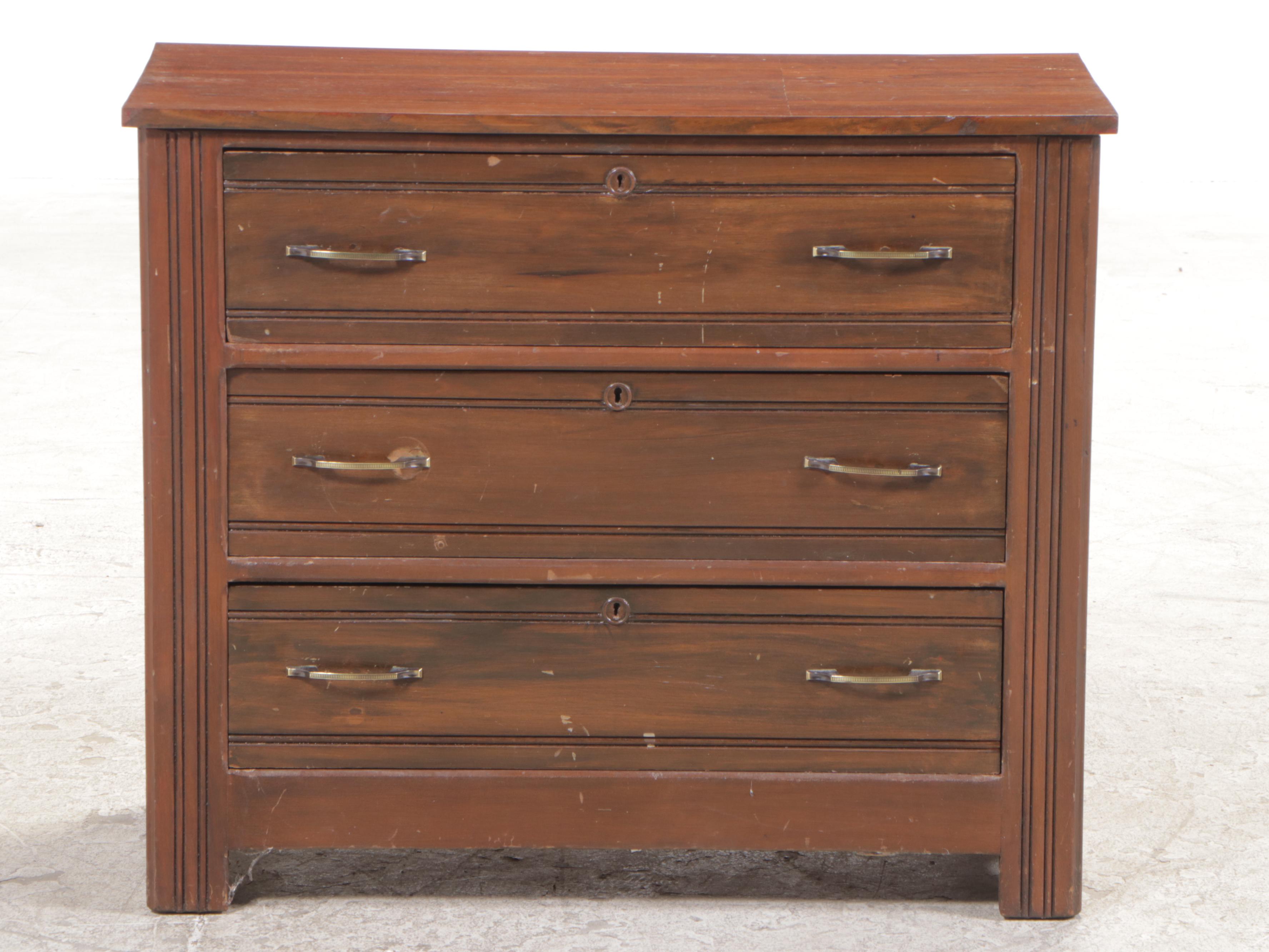 Victorian Walnut and Poplar Three-Drawer Chest, Late 19th Century