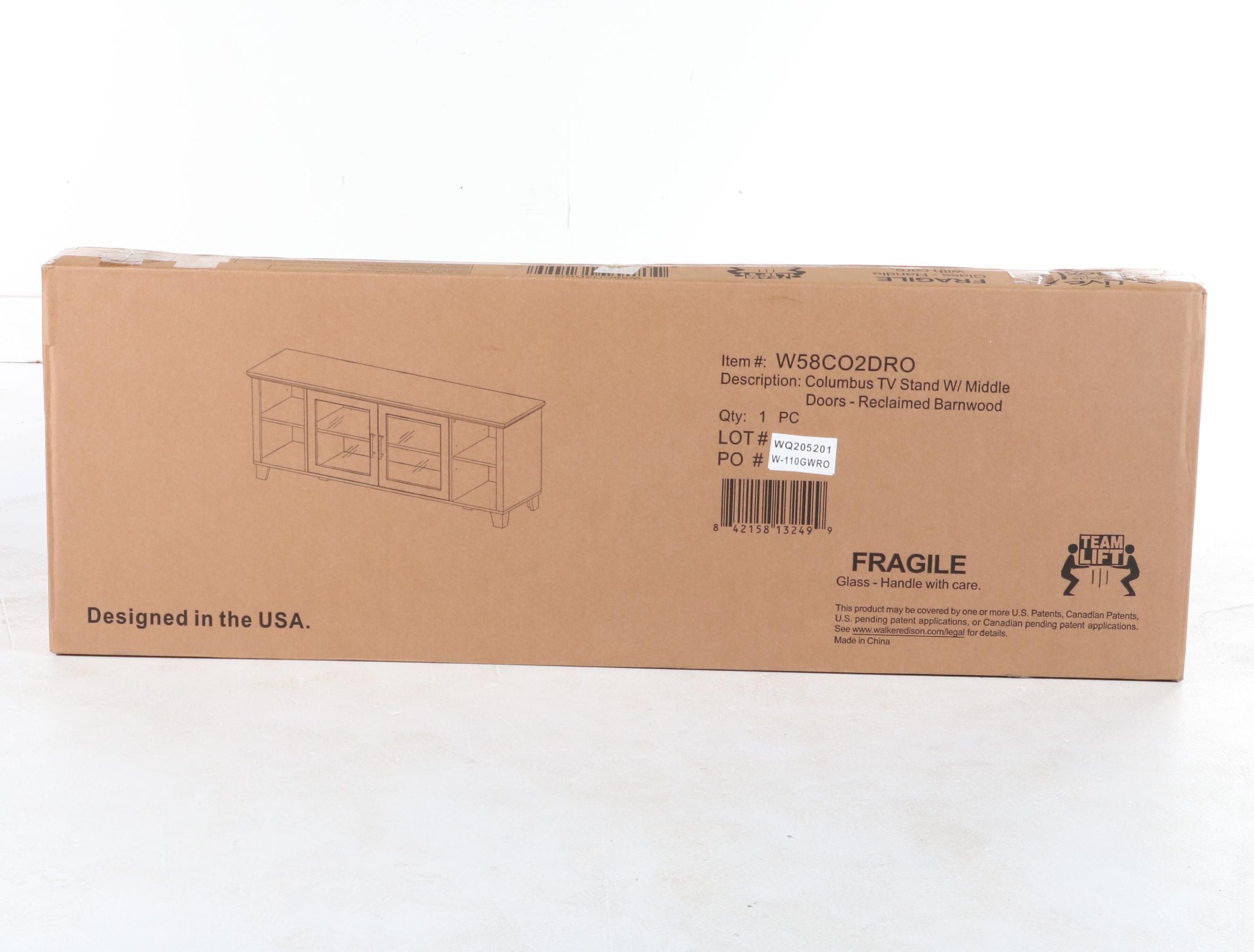 Walker Edison 58" Rustic TV Stand with Middle Doors in Rustic Oak