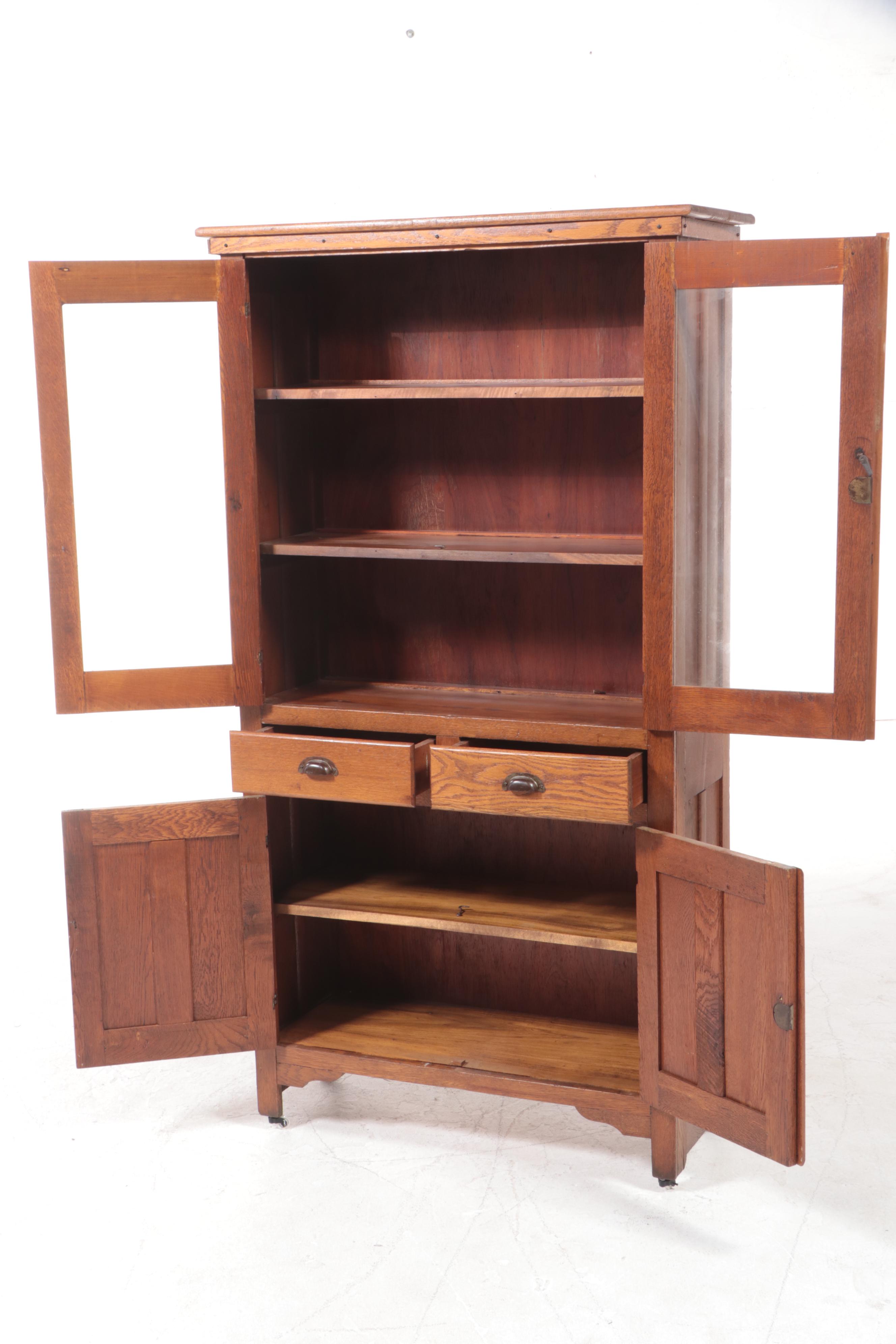 American Primitive Oak China Cupboard, Late 19th/Early 20th Century