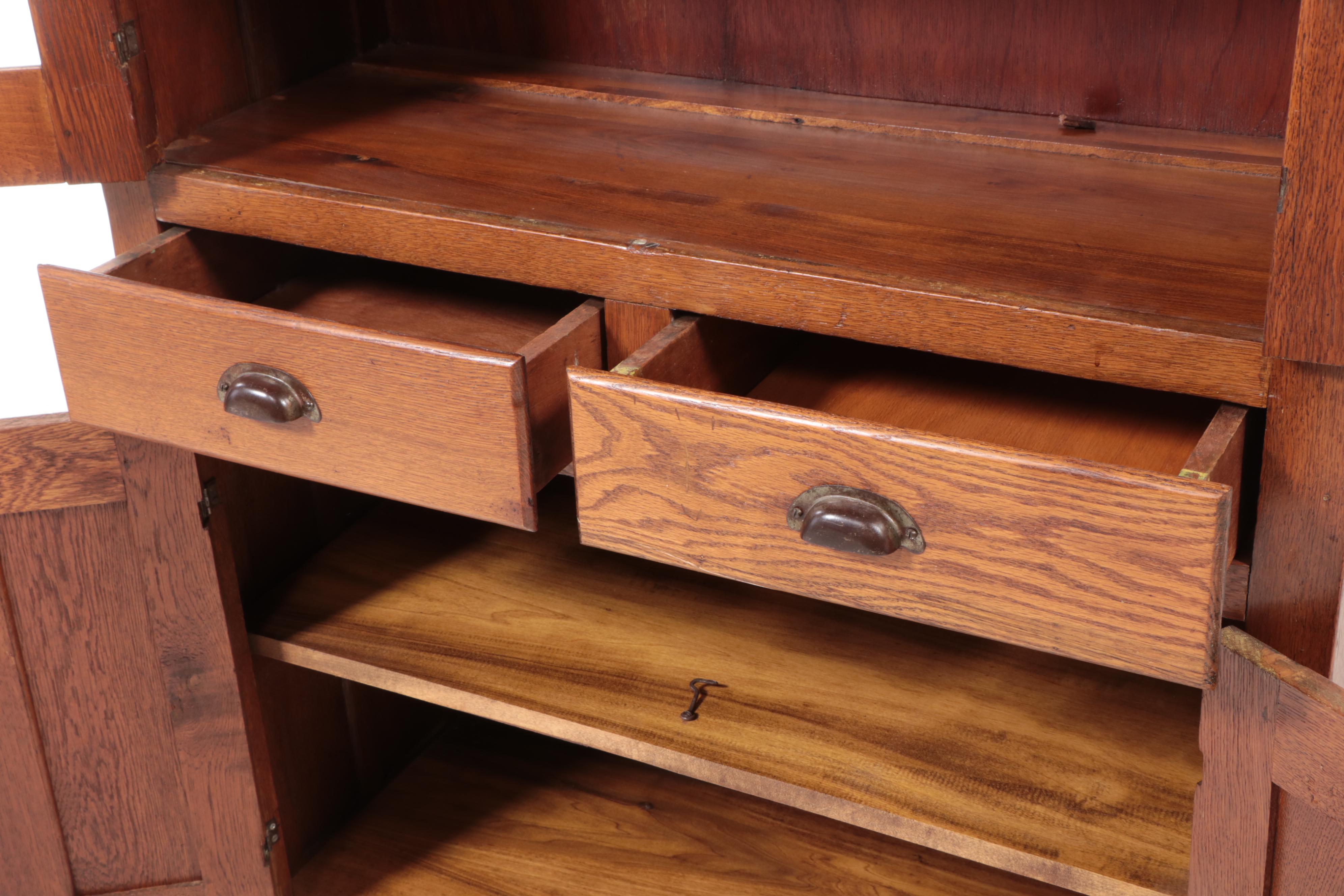 American Primitive Oak China Cupboard, Late 19th/Early 20th Century