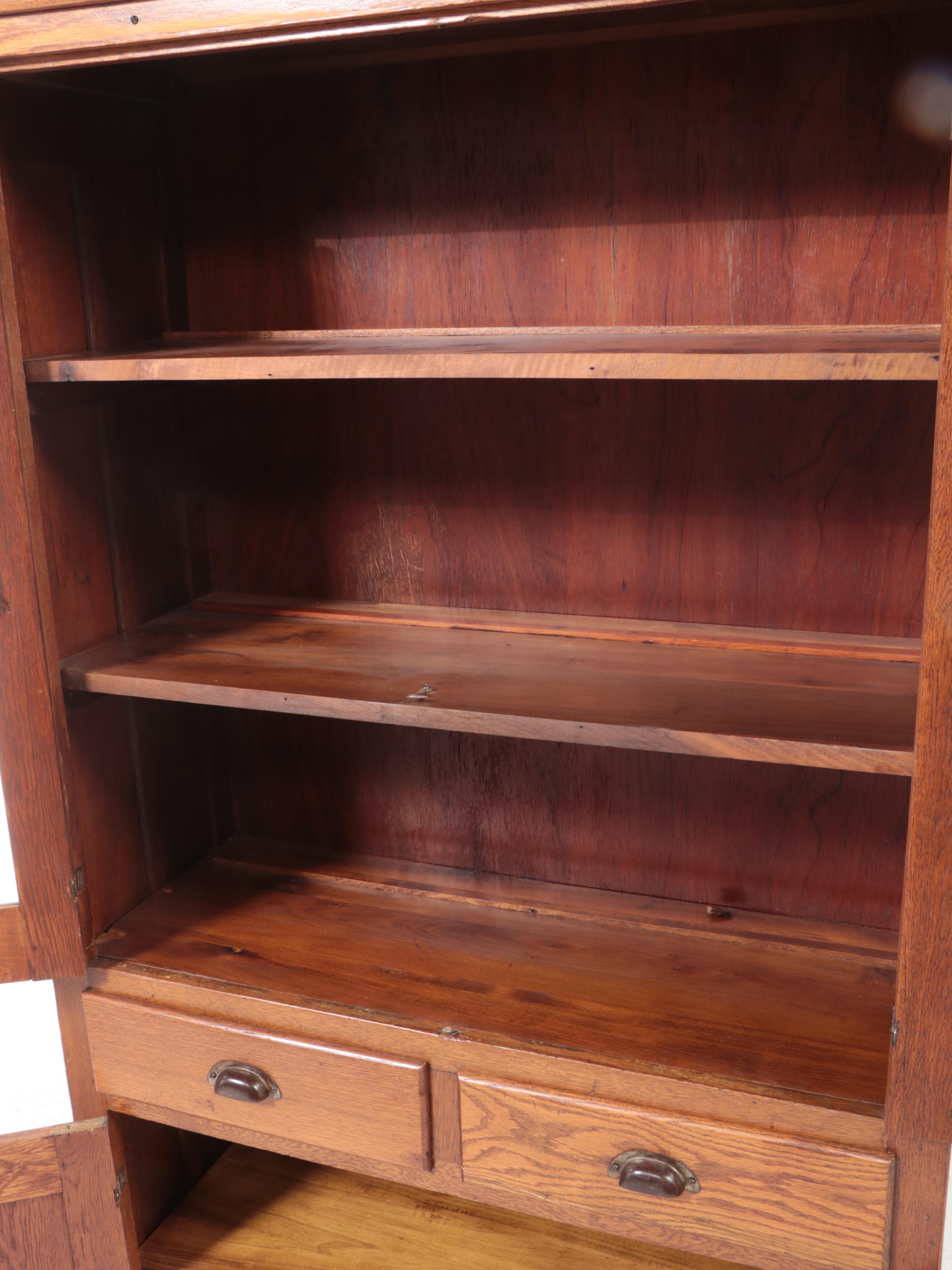 American Primitive Oak China Cupboard, Late 19th/Early 20th Century