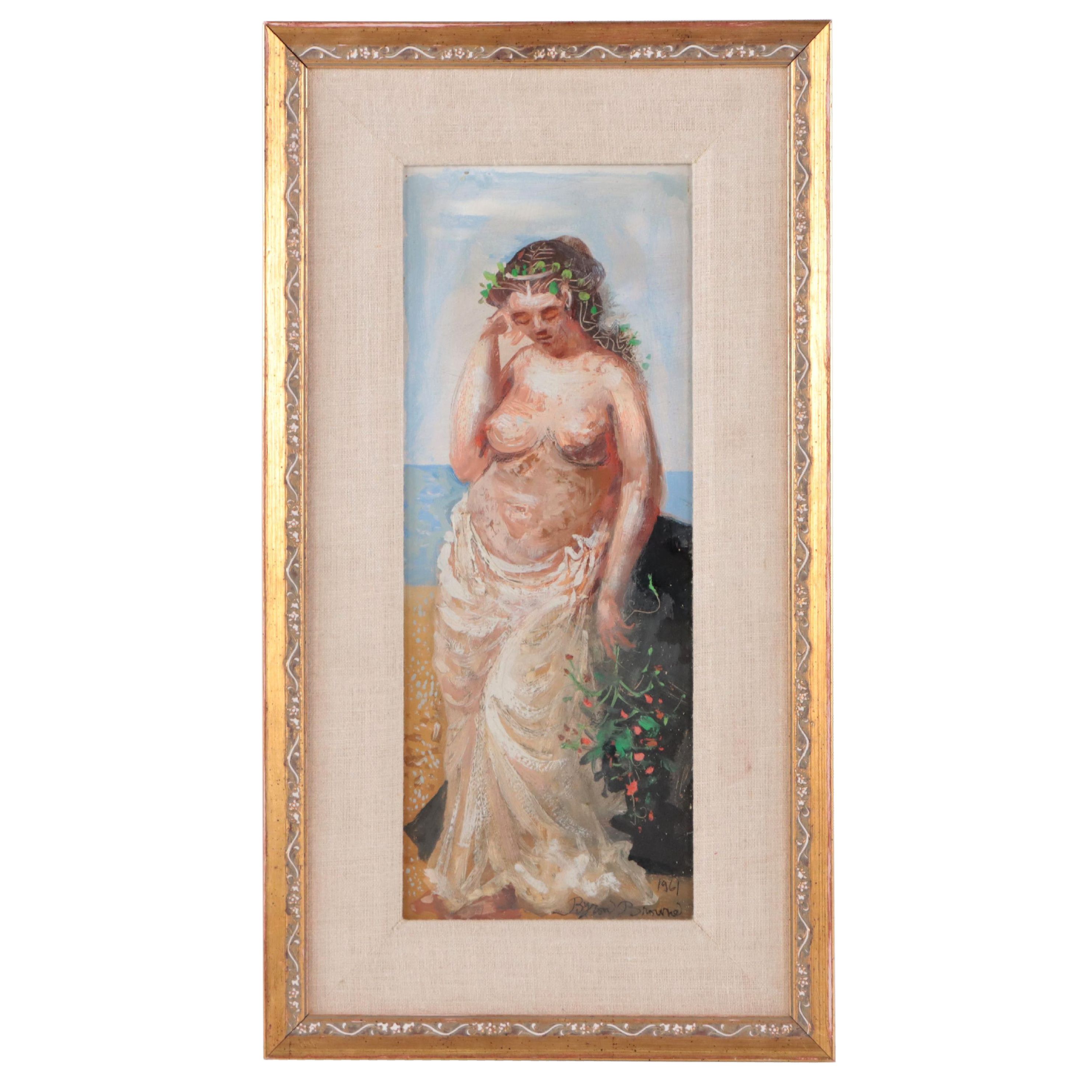 Byron Browne Oil Painting of a Female Nude, 1961