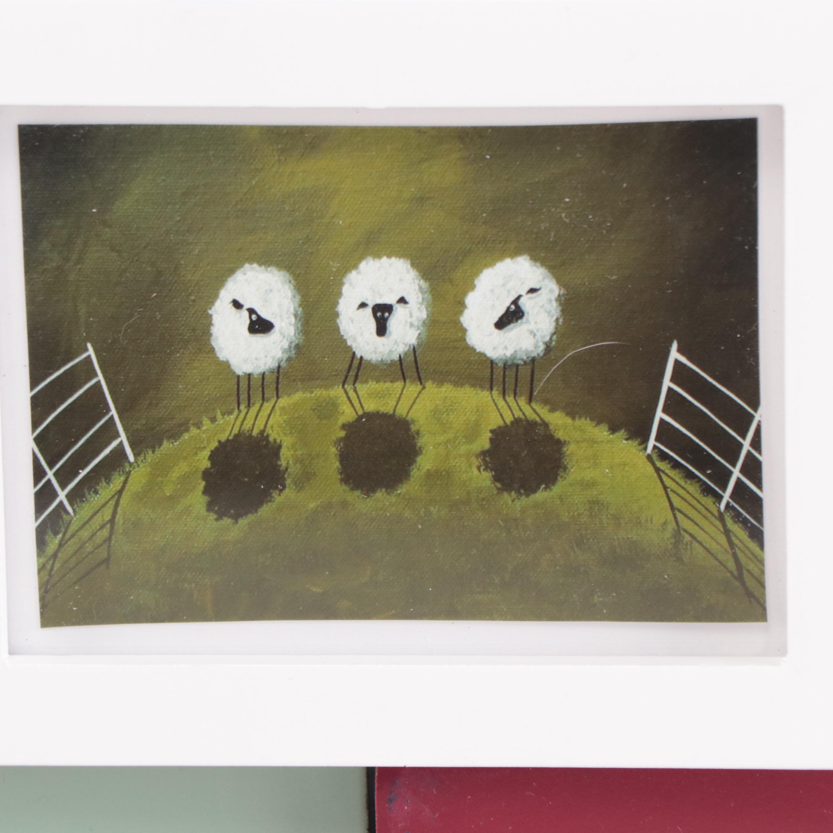 Debbie Criswell Folk Art Miniature Giclées of Sheep, 21st Century