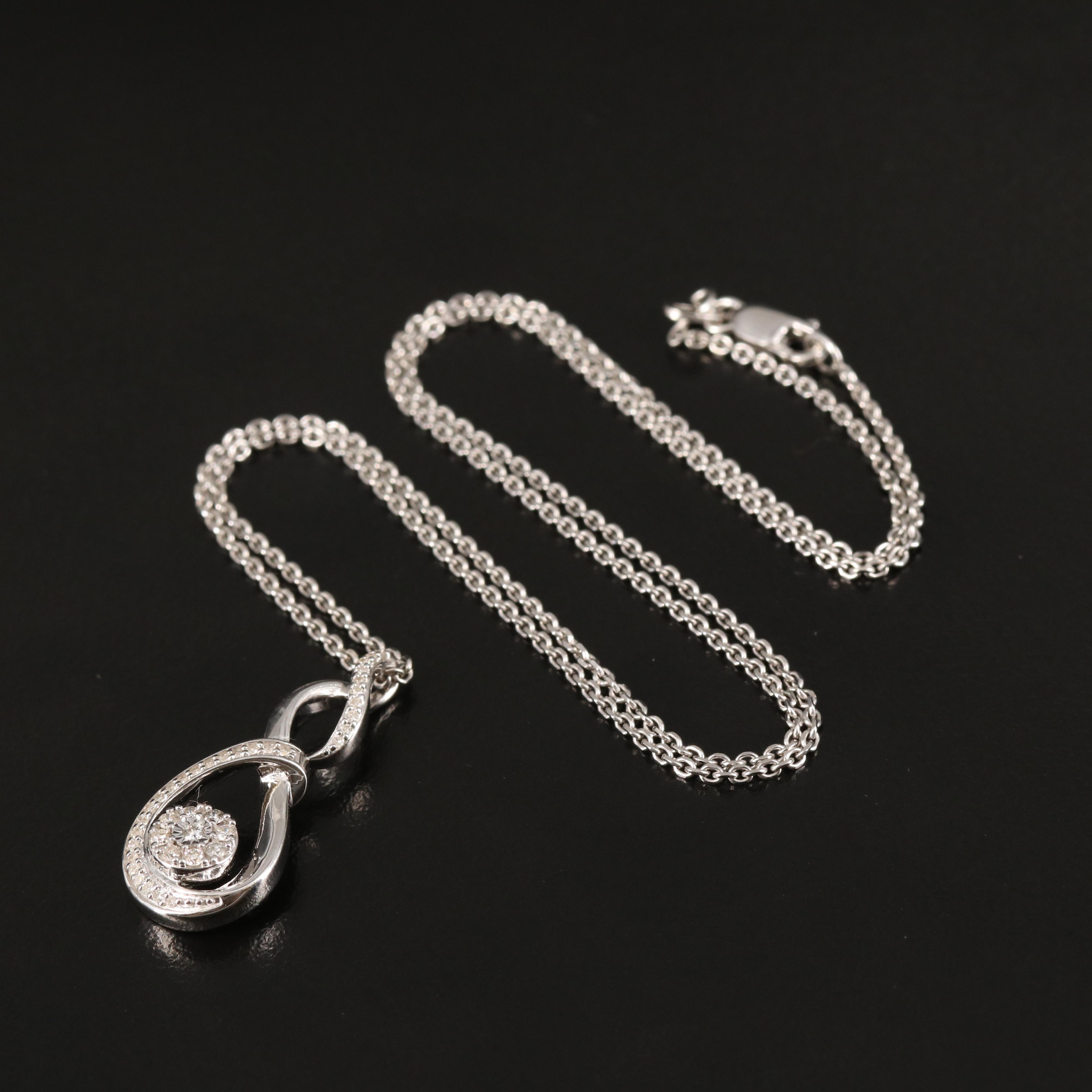 Sterling Diamond Twist Pendant Necklace