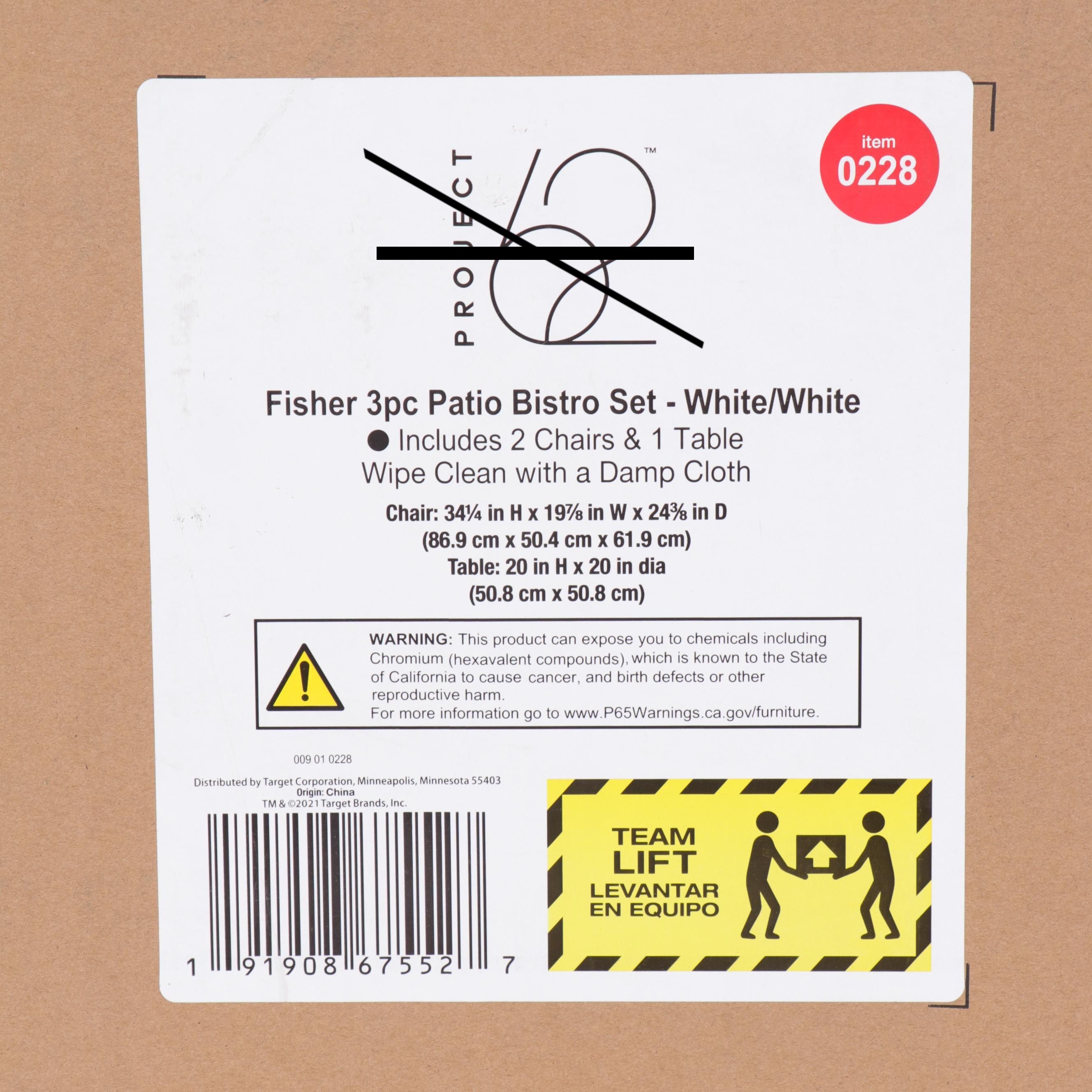 Project 62 Fisher White Three-Piece Foldable Patio Bistro Set