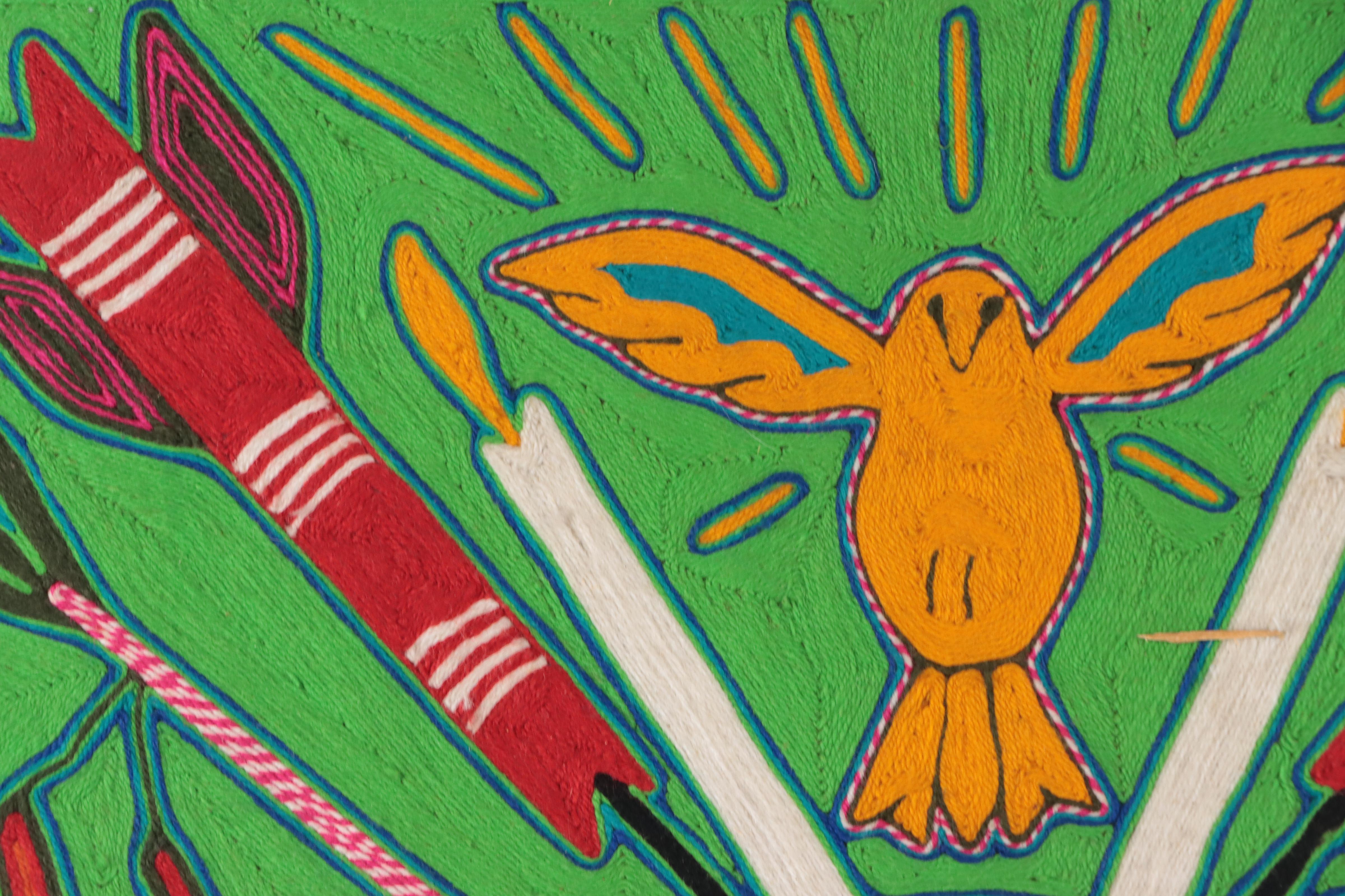 Huichol Yarn Painting Featuring Birds