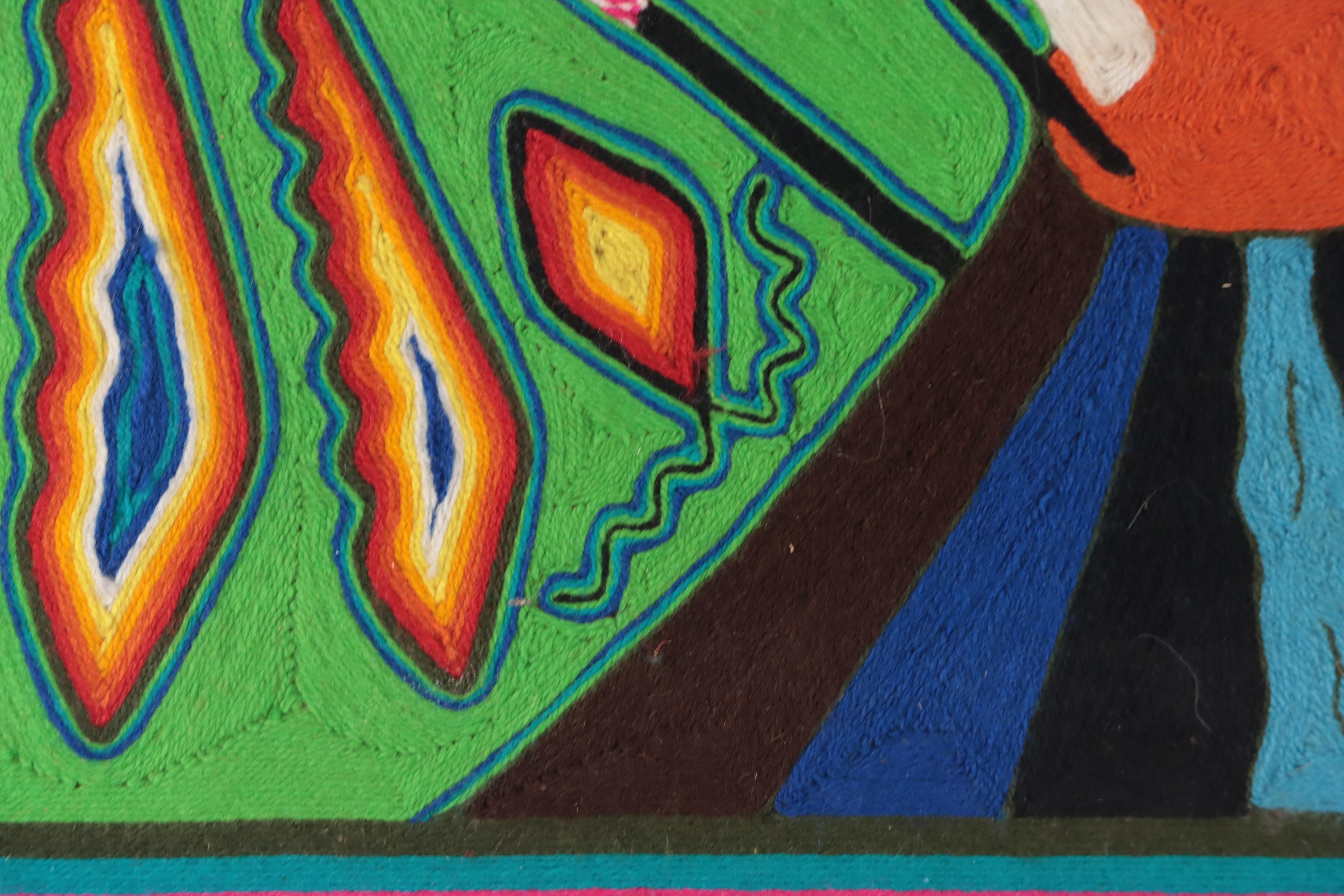 Huichol Yarn Painting Featuring Birds