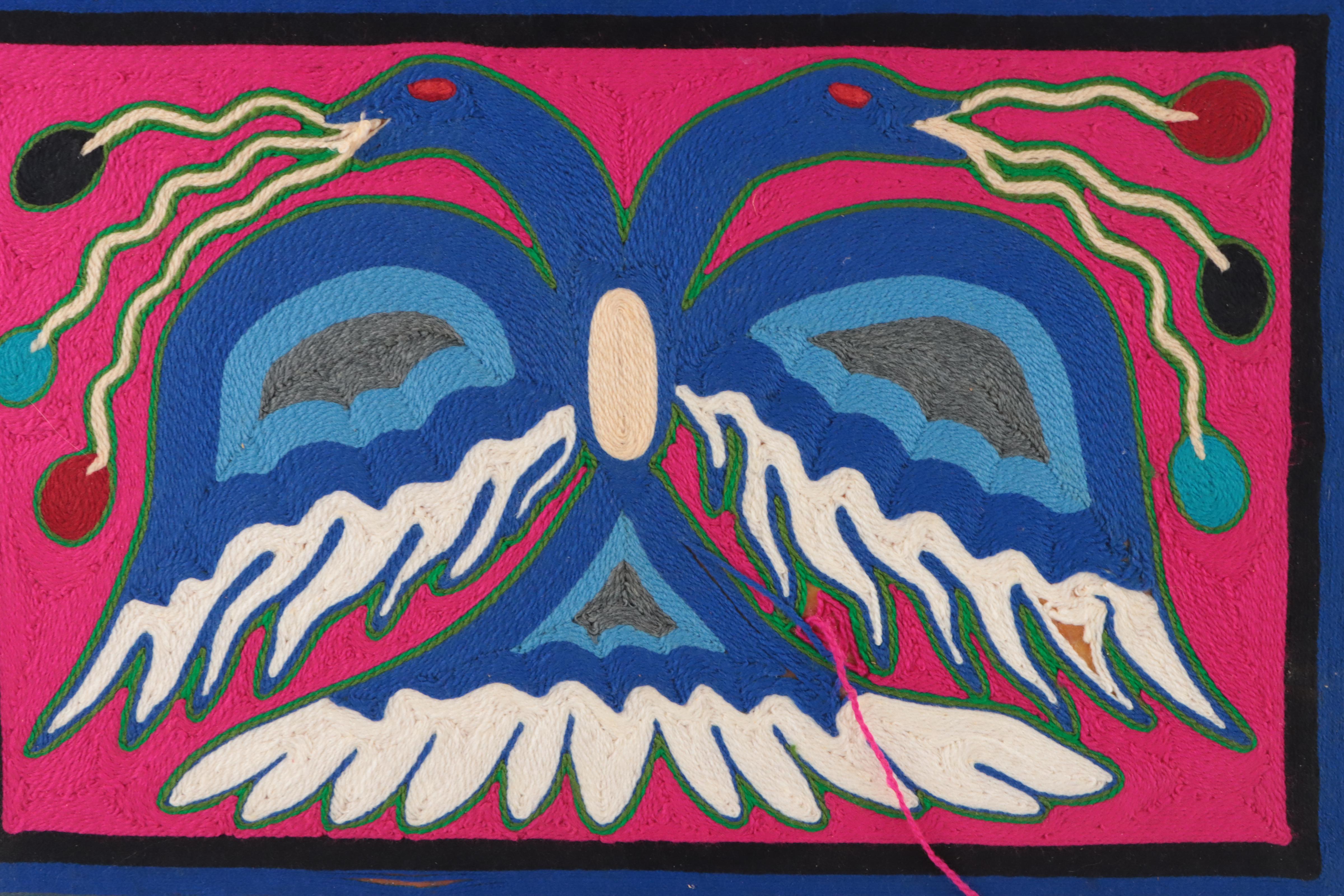 Huichol Yarn Painting Featuring Birds