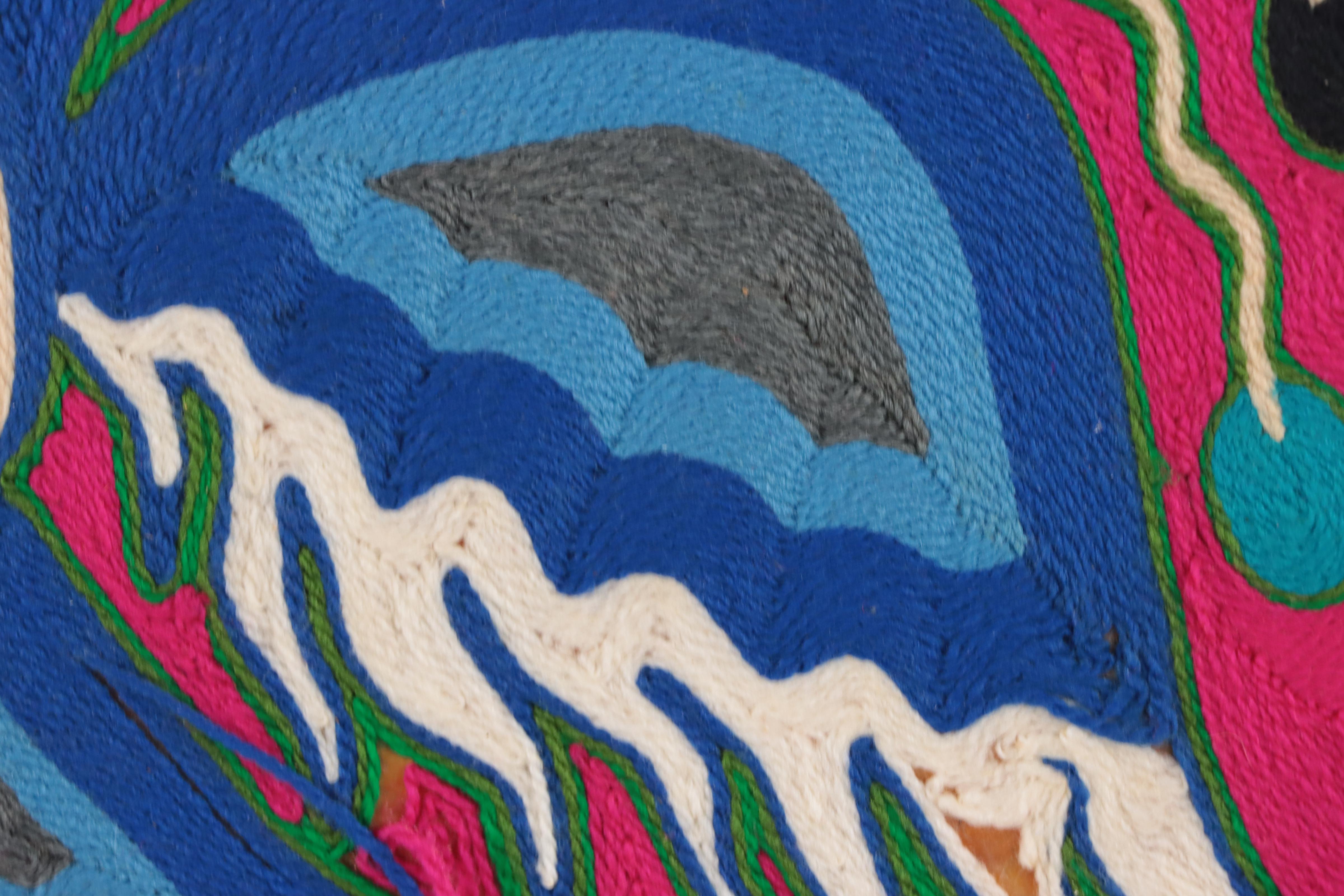 Huichol Yarn Painting Featuring Birds