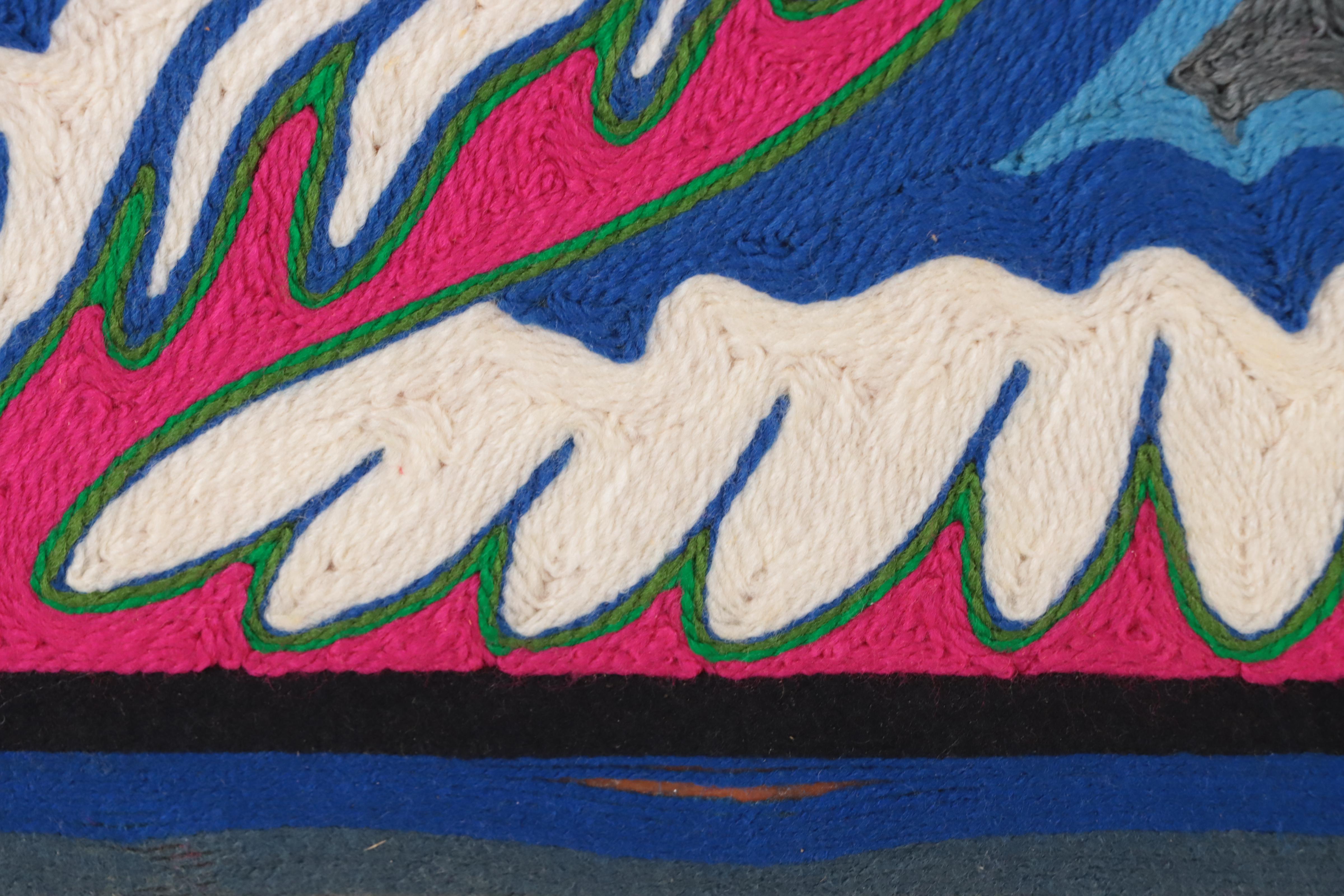 Huichol Yarn Painting Featuring Birds