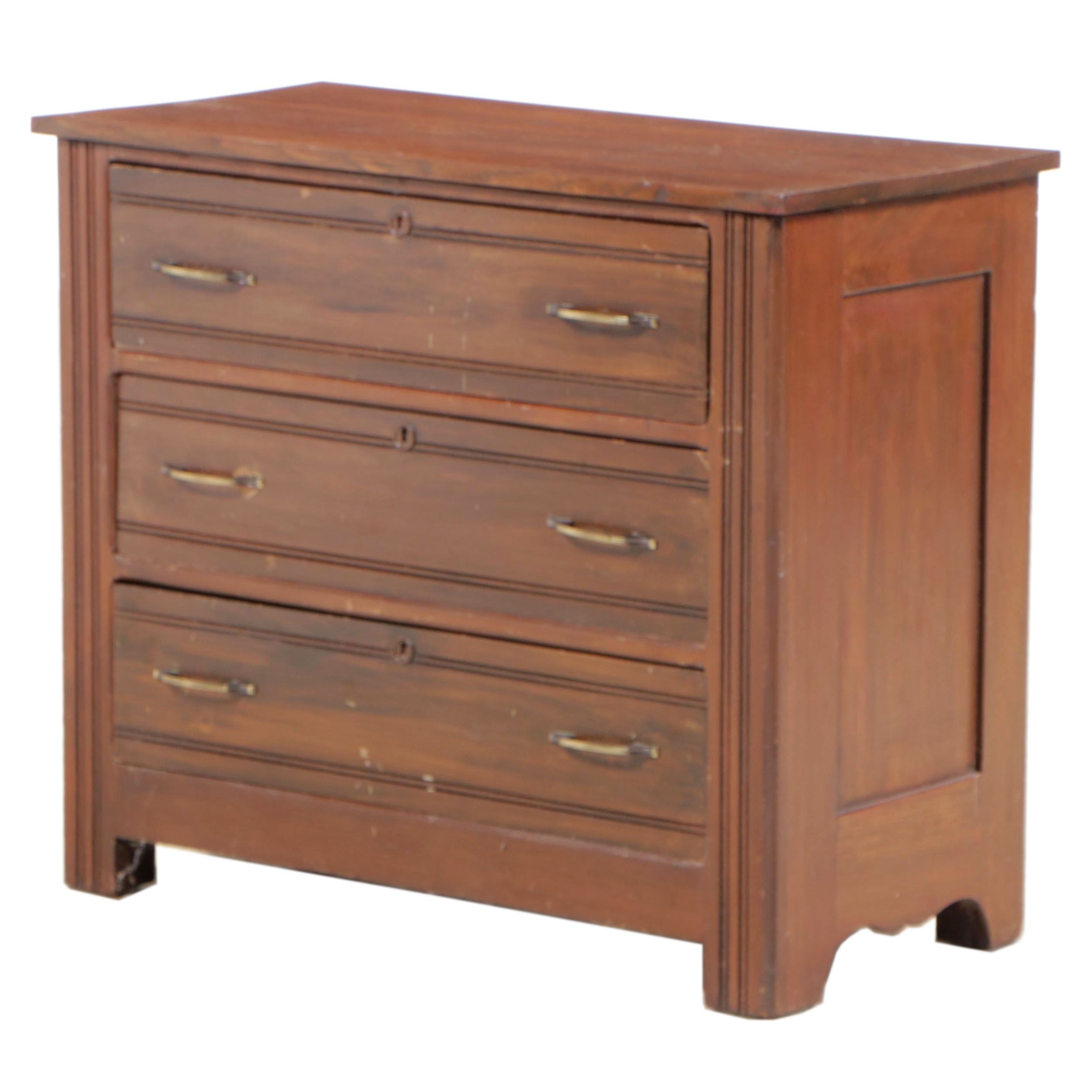 Victorian Walnut and Poplar Three-Drawer Chest, Late 19th Century