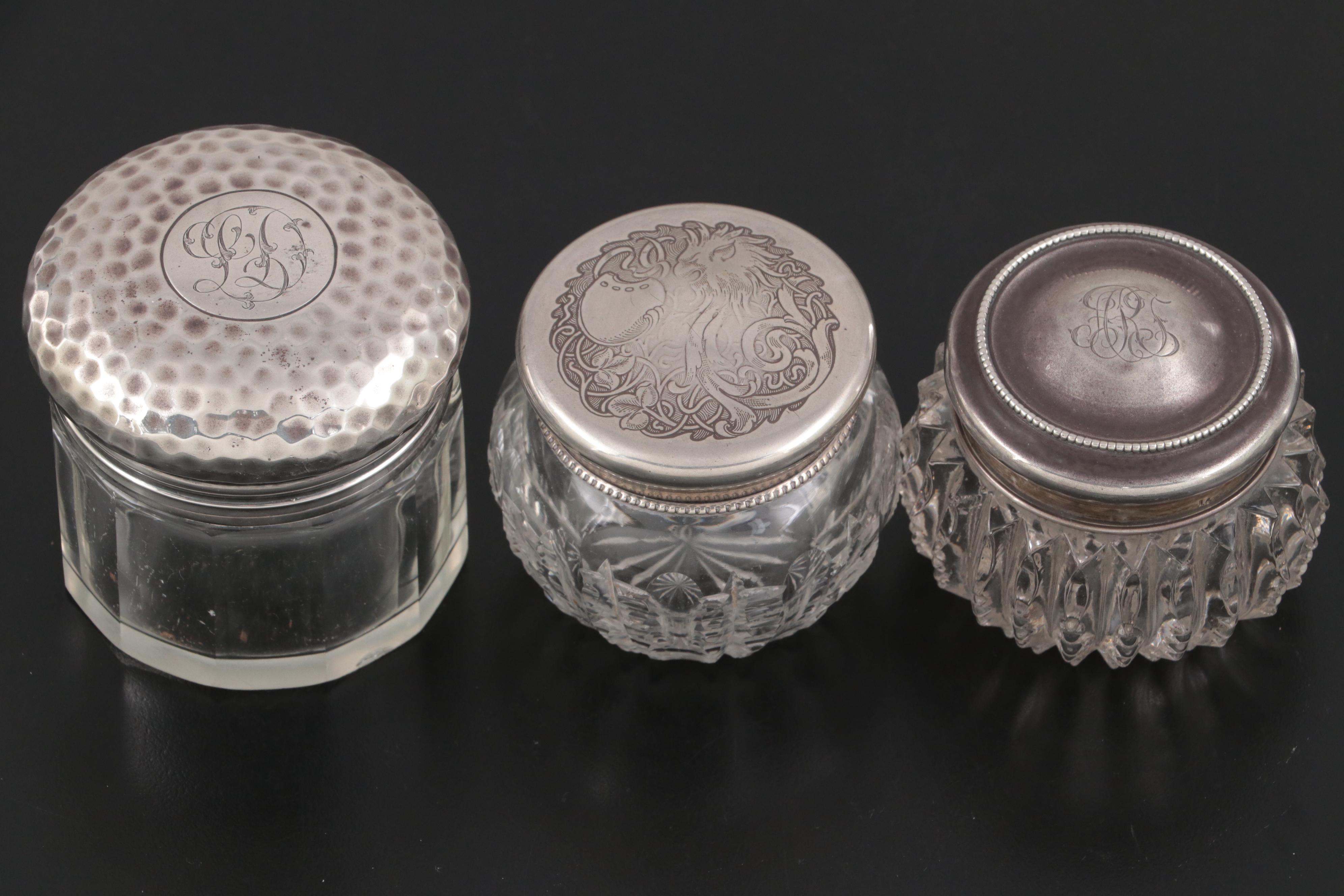 English and American Sterling Silver and Glass Vanity Jar Collection