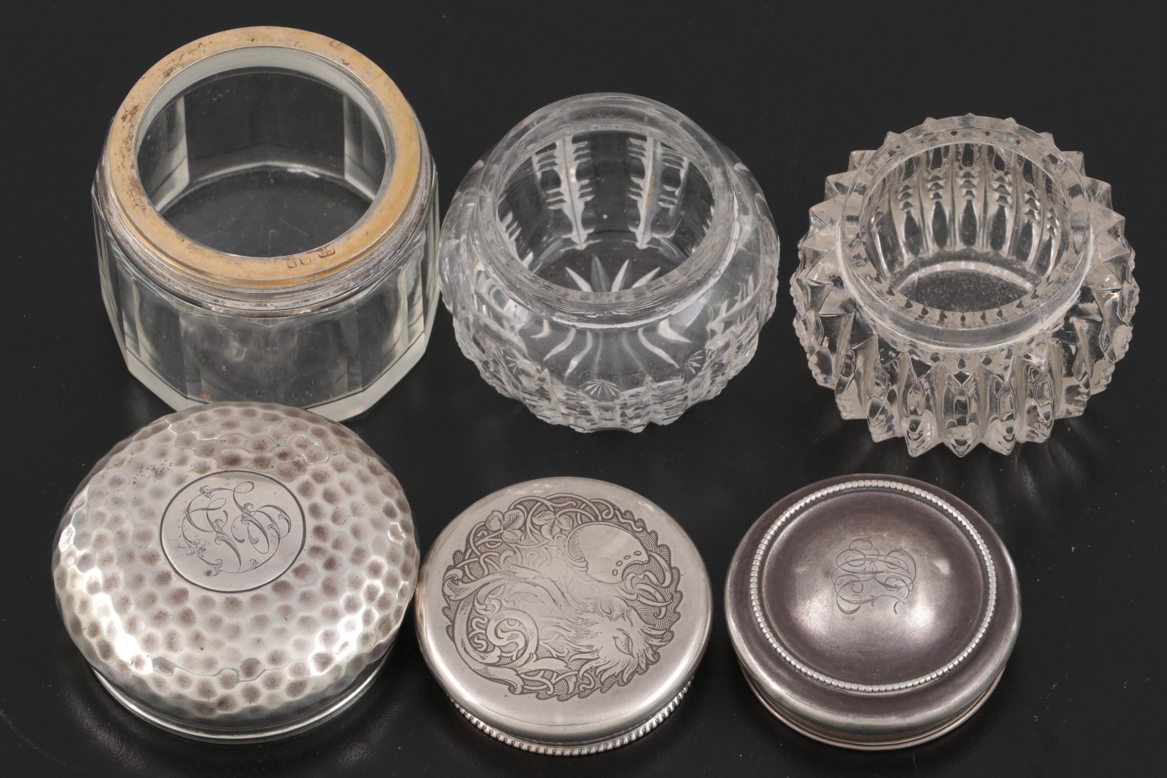 English and American Sterling Silver and Glass Vanity Jar Collection