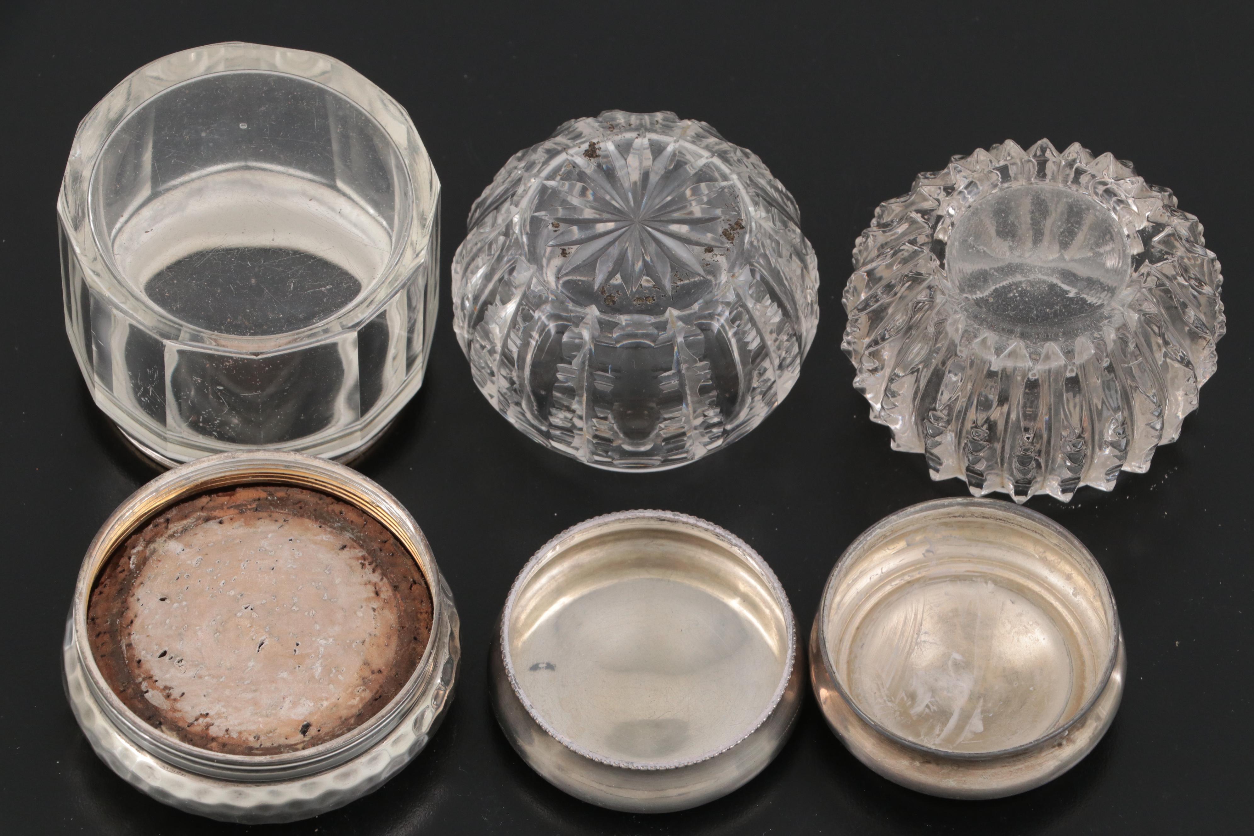 English and American Sterling Silver and Glass Vanity Jar Collection